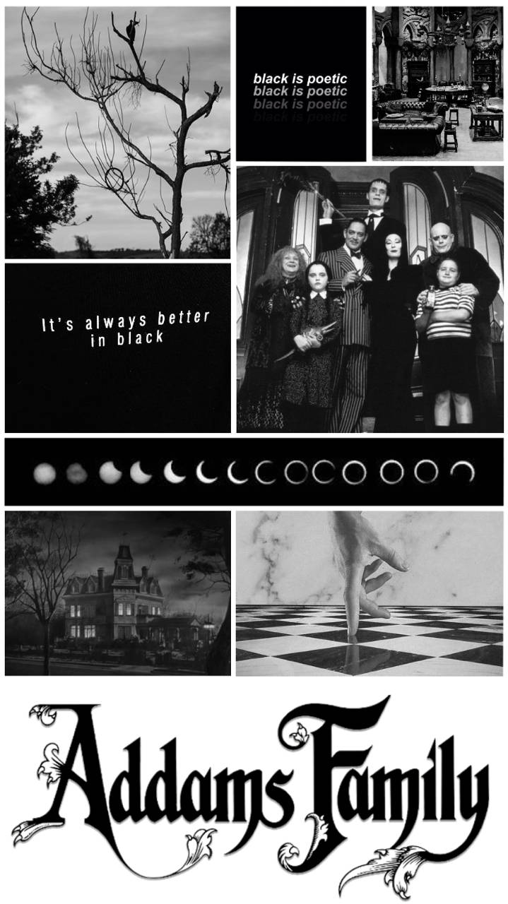 The Addams Family, black and white collage, gothic mansion, HD Phone Wallpaper