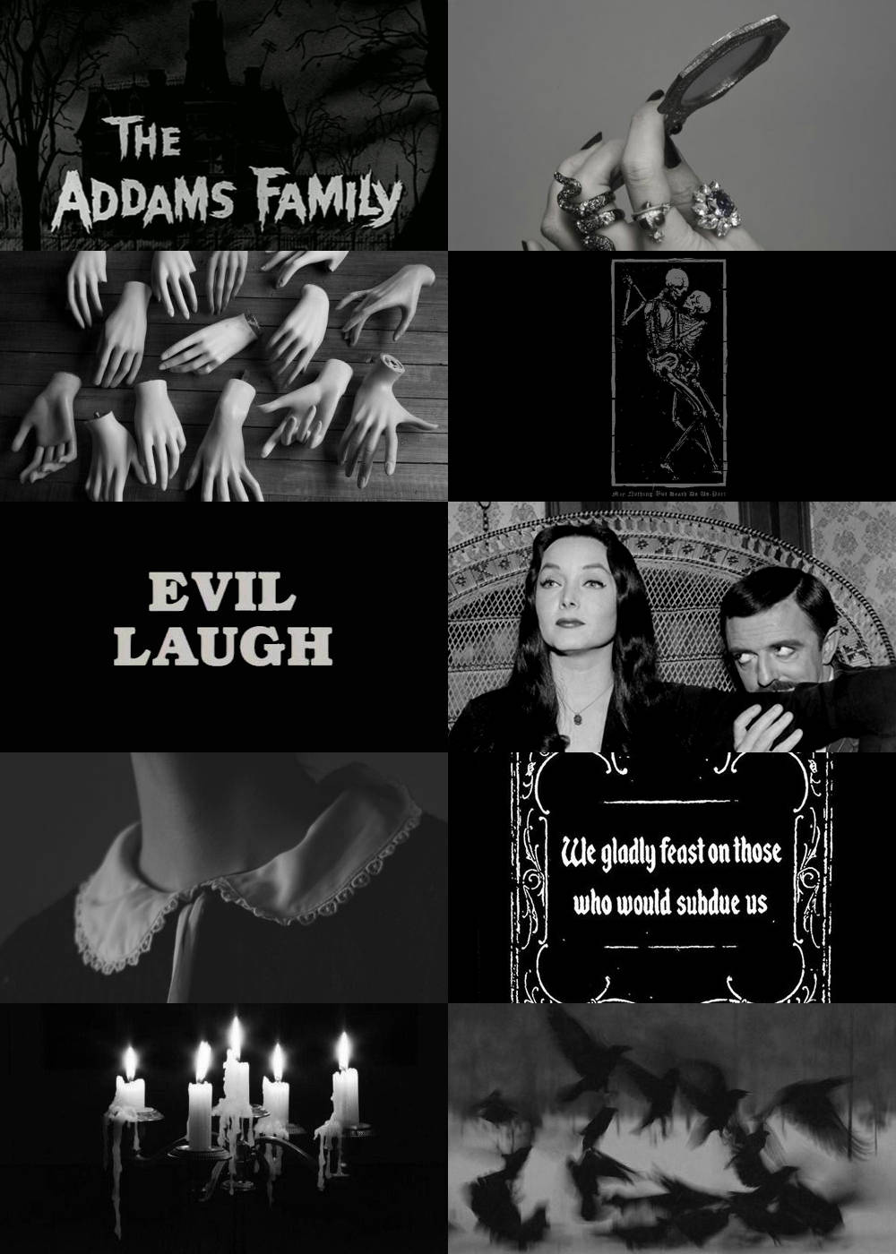 The Addams Family, black and white, collage, HD Phone Wallpaper