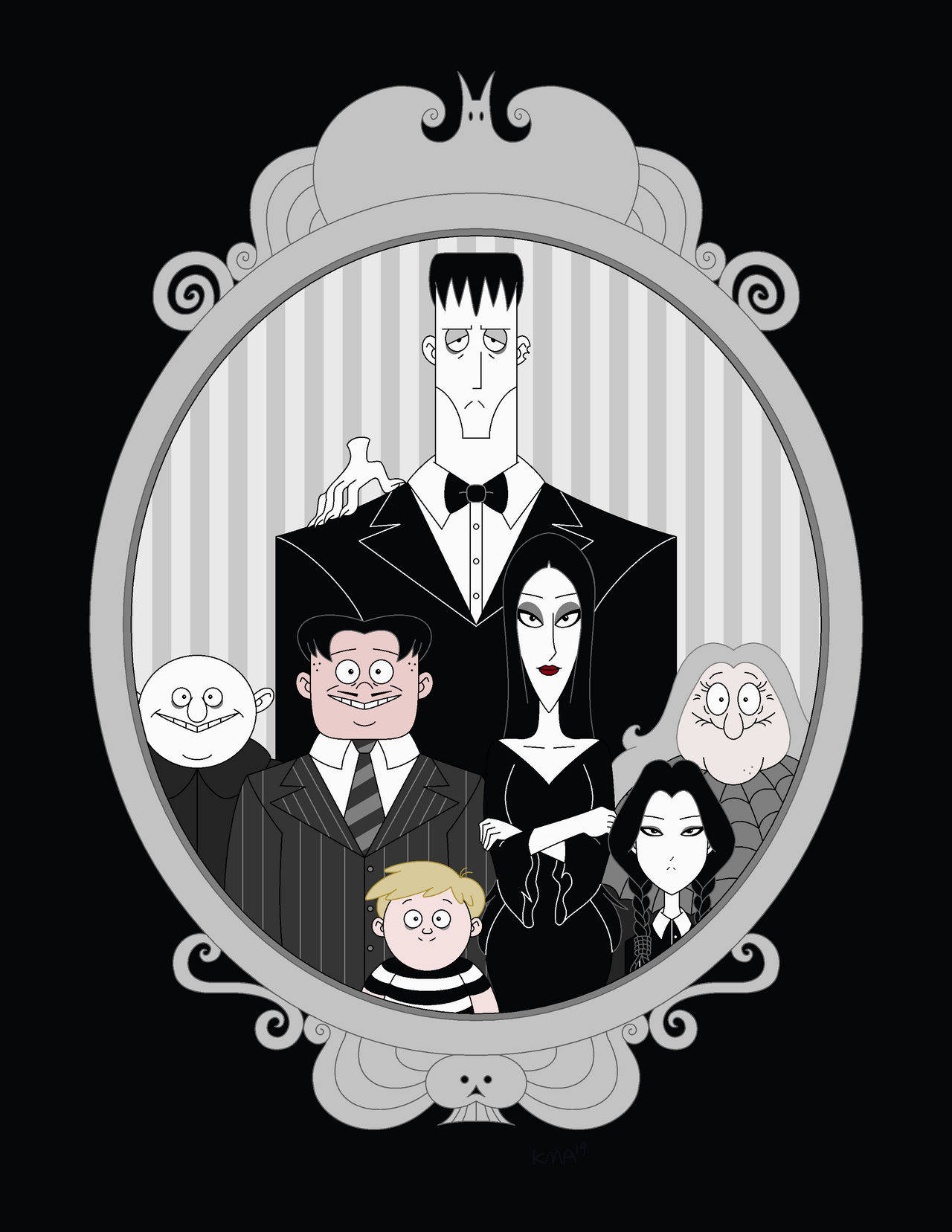The Addams Family, gothic oval mirror, striped wallpaper, HD Phone Wallpaper
