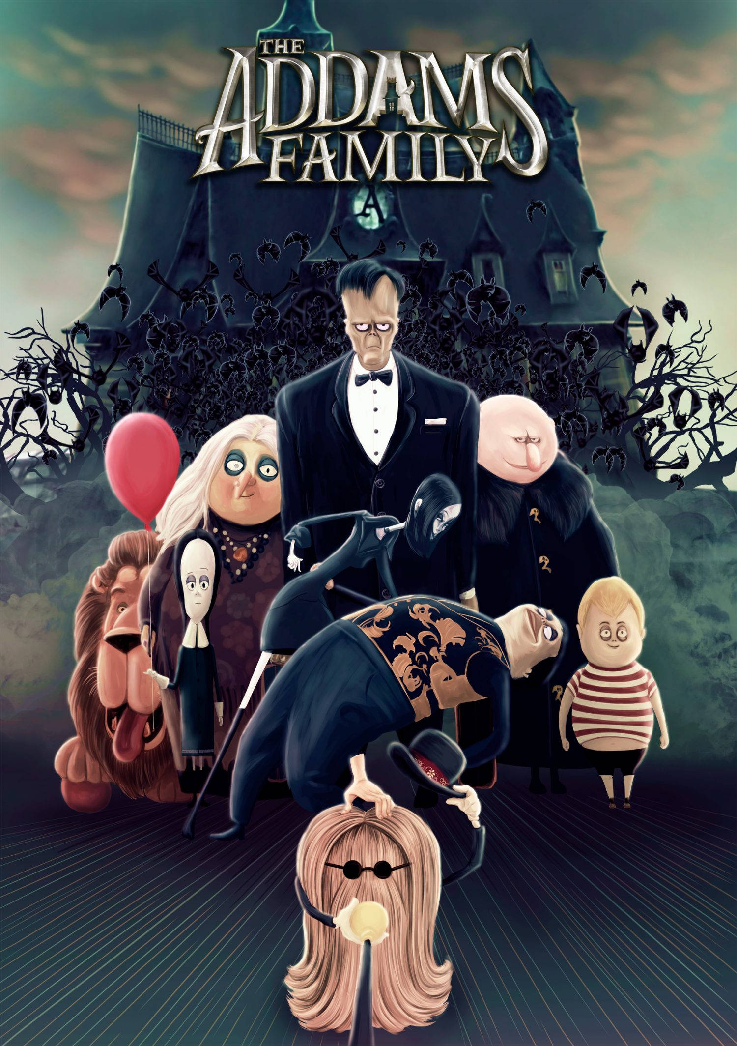 The Addams Family, cartoon characters, gothic mansion, Full HD Phone Wallpaper