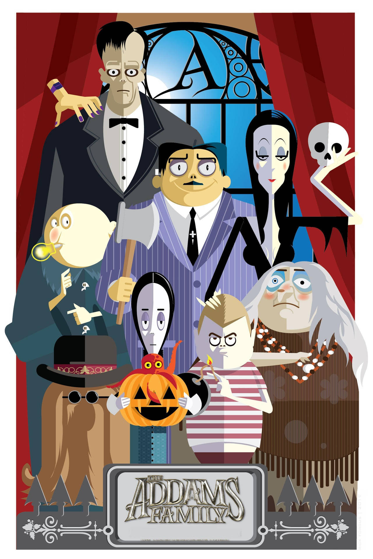The Addams Family, gothic mansion, stained glass window, Full HD Phone Wallpaper