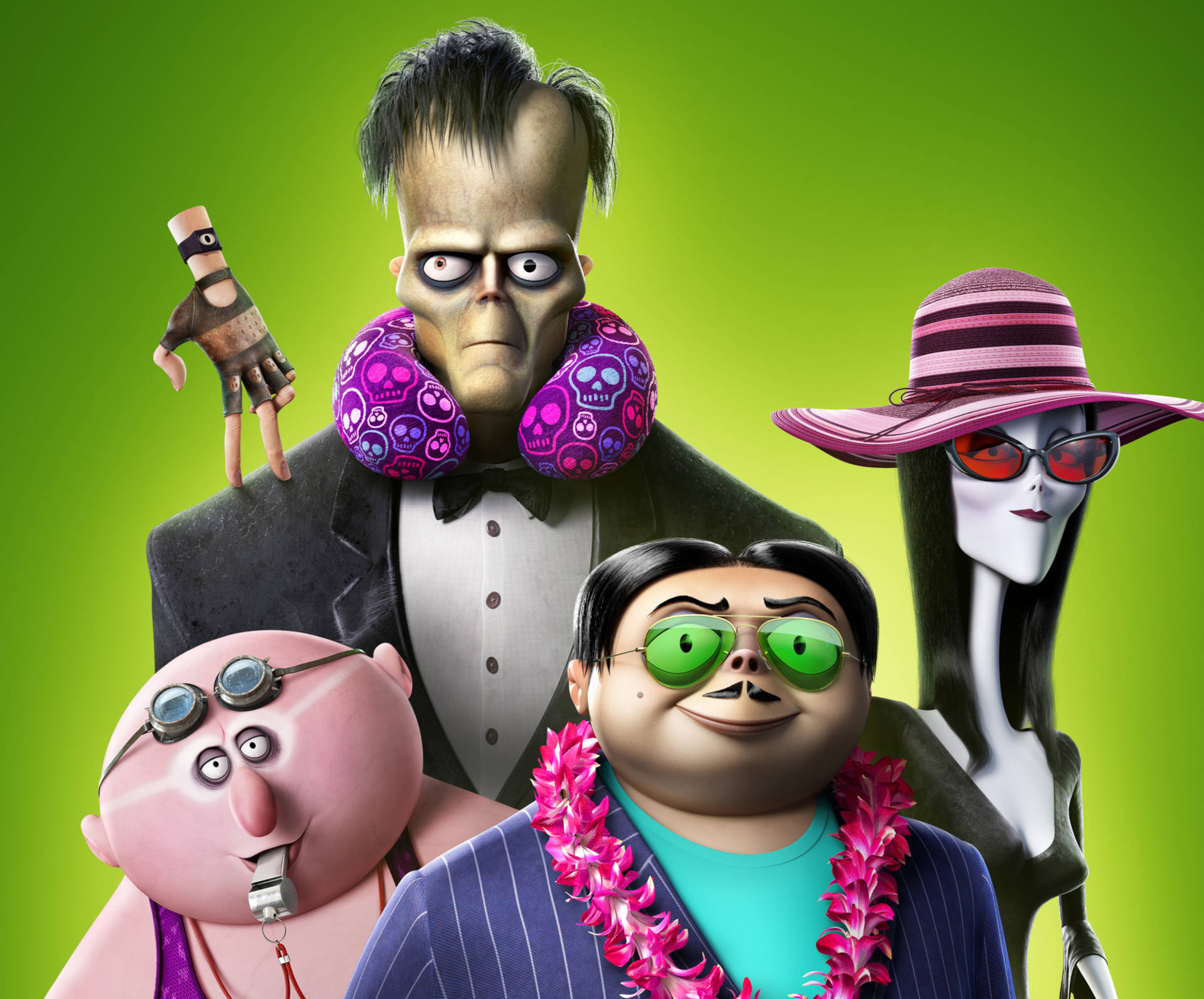 The Addams Family, summer poster, animated undead characters, Full HD Desktop Wallpaper