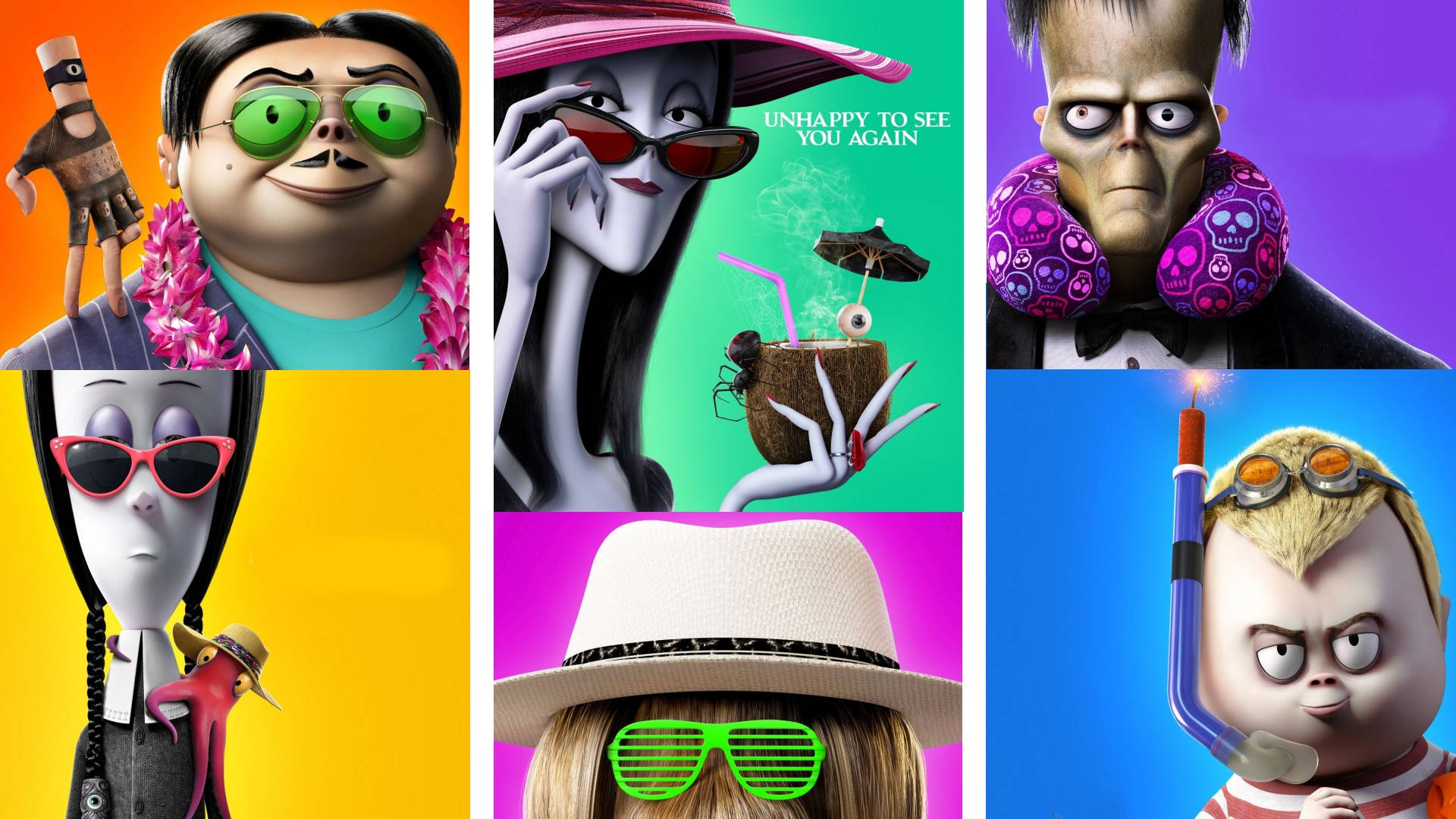 The Addams Family 2, animated movie characters, colorful tropical settings, Full HD Desktop Wallpaper