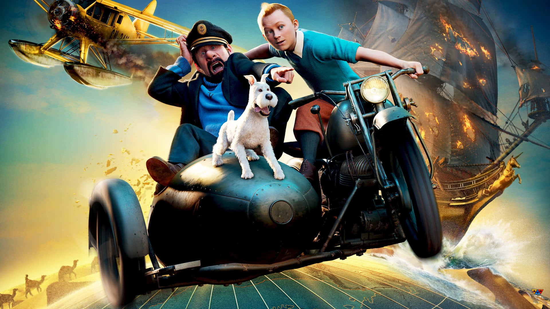 The Adventures Of Tintin, animated movie, motorcycle, Full HD Desktop Wallpaper