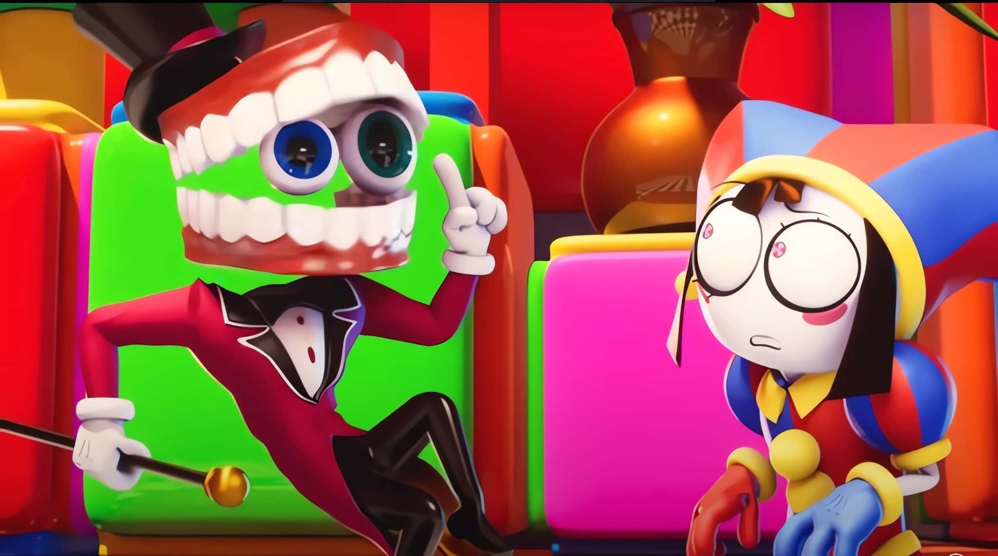cartoon jester, toothy grin, top hat, Full HD Desktop Wallpaper