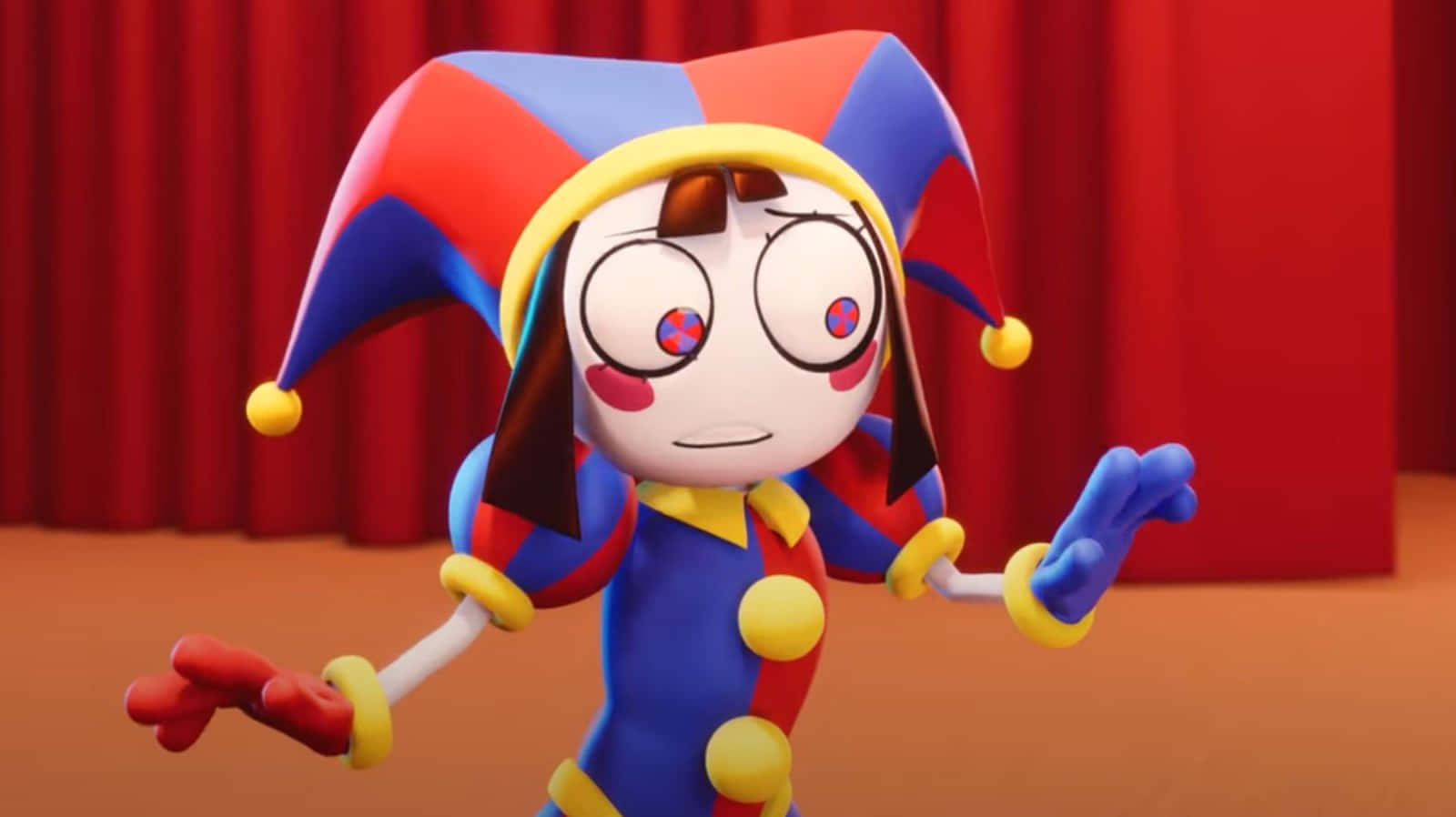 colorful jester, cartoon jester, stage, HD Desktop Wallpaper