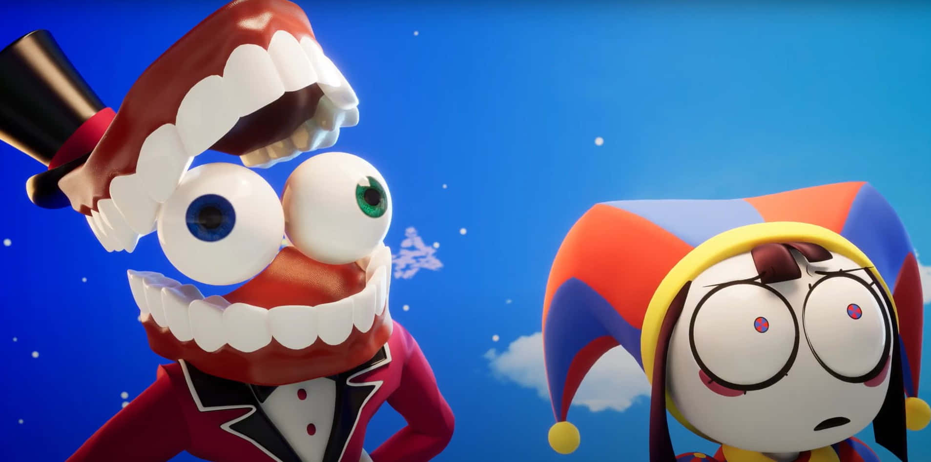 animated circus characters, giant teeth, top hat, HD Desktop Wallpaper