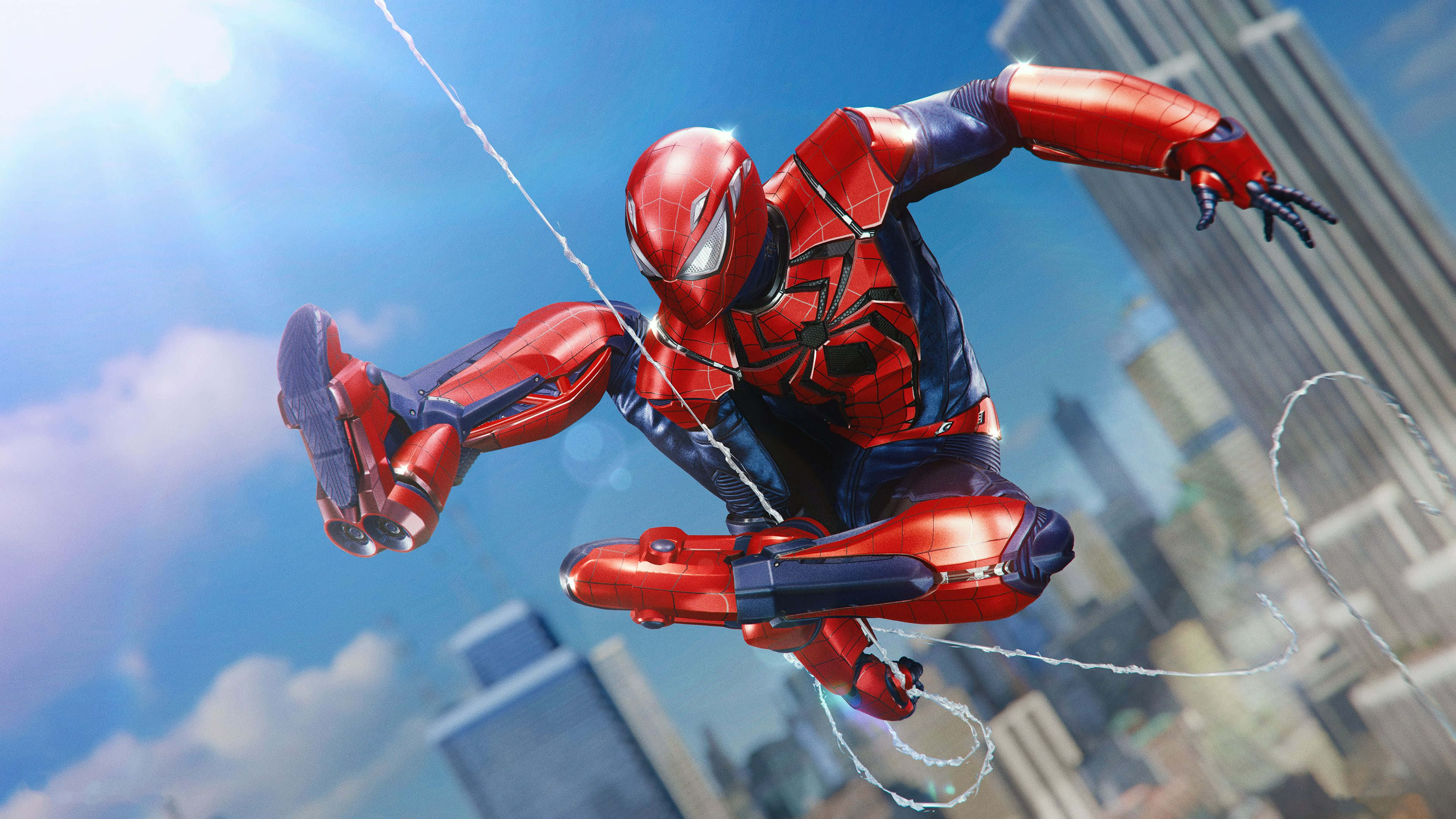 The Amazing Spider-Man, red and blue suit, bright blue sky, 4K Desktop Wallpaper