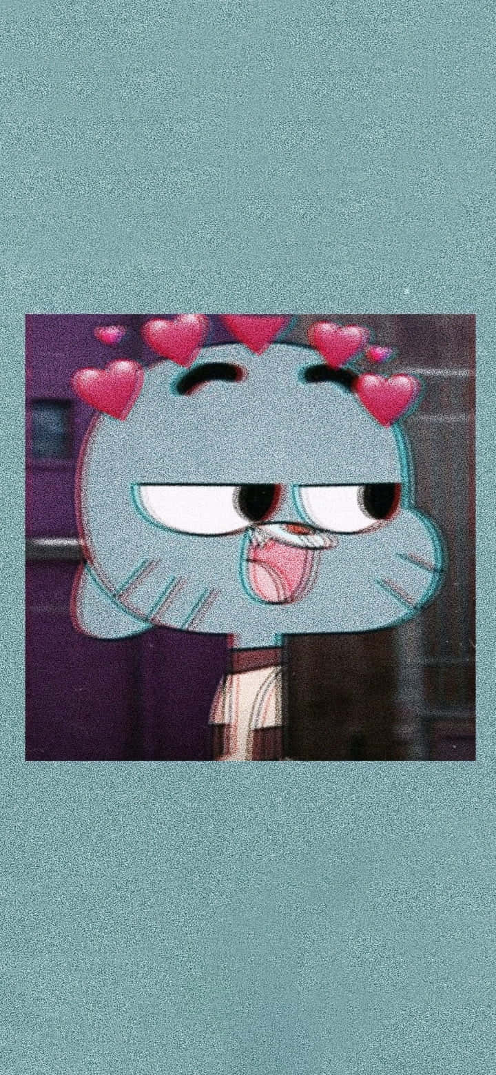 The Amazing World of Gumball, blue cartoon cat, hearts floating above its head, HD Phone Wallpaper
