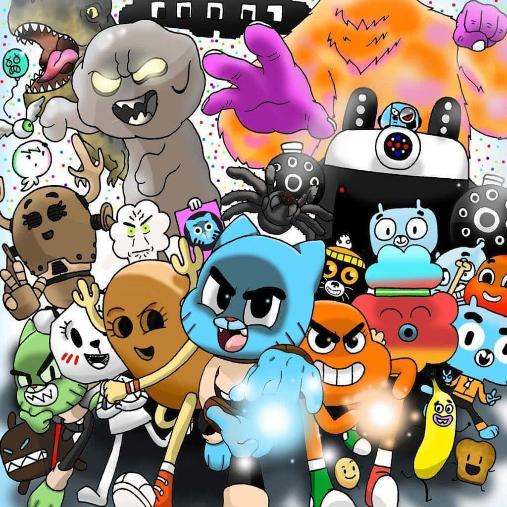 The Amazing World of Gumball, Gumball characters, polka-dotted background, SD Desktop Wallpaper