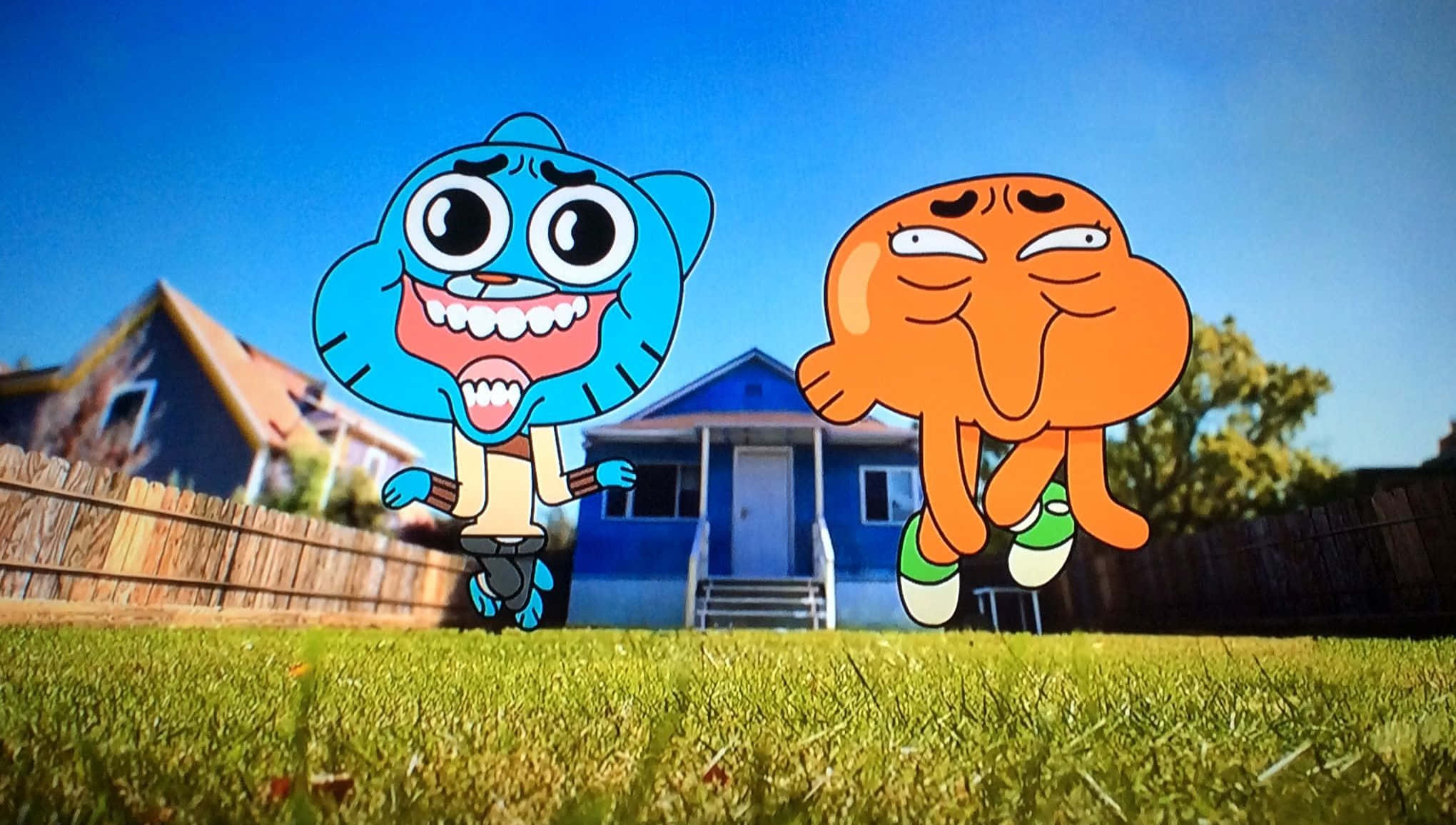 The Amazing World of Gumball, cartoon characters, sunny suburban lawn, Full HD Desktop Wallpaper