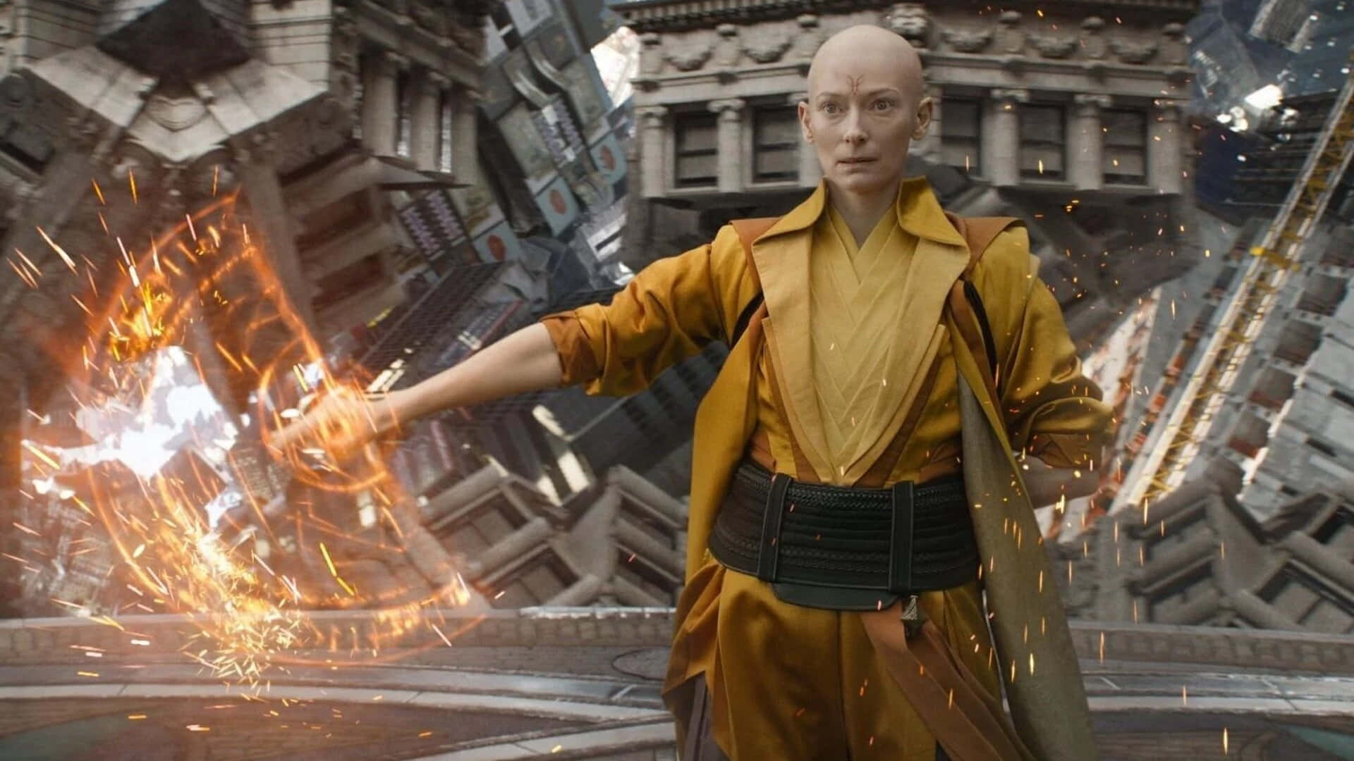 The Ancient One, bald woman, yellow robe, Full HD Desktop Wallpaper