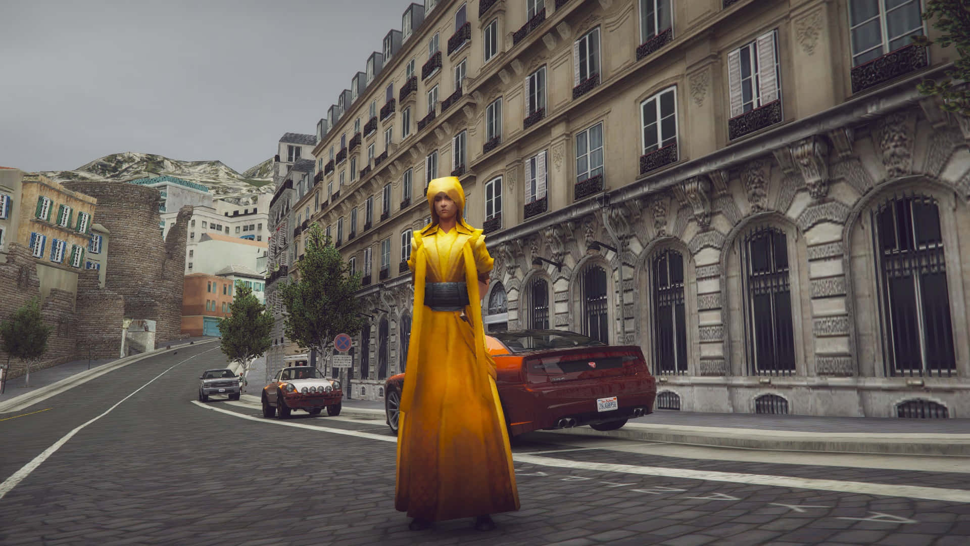 The Ancient One, yellow robe, red sports car, Full HD Desktop Wallpaper