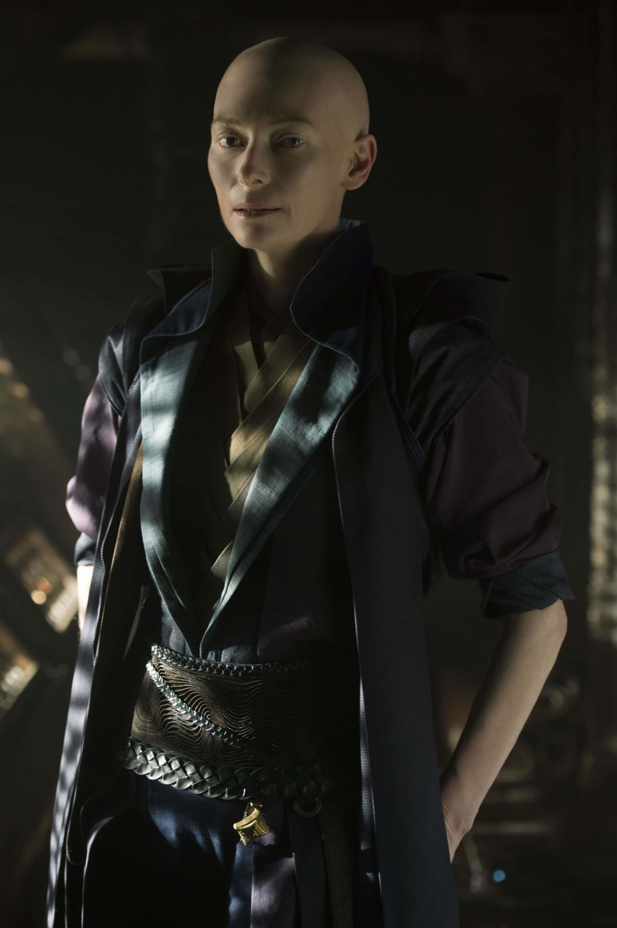 The Ancient One, dark purple and gold robe, detailed belt, 2K Phone Wallpaper