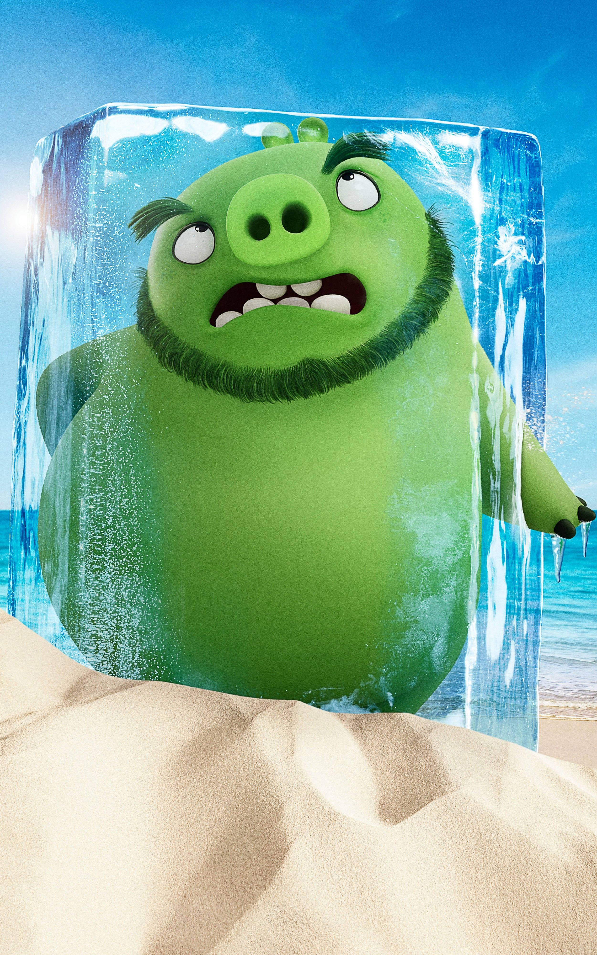 The Angry Birds Movie 2, green pig, transparent ice block, 4K Phone Wallpaper