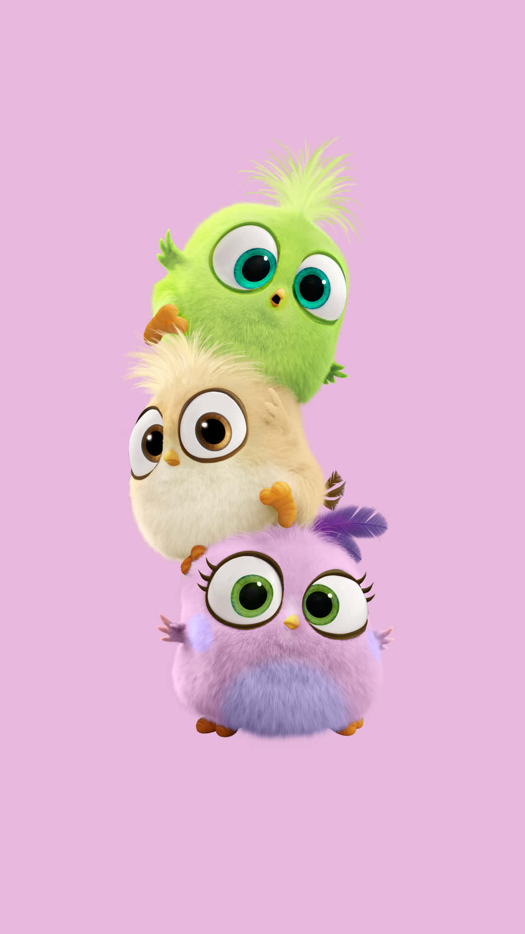 Angry Birds, fluffy cartoon birds, soft pink background, Full HD Phone Wallpaper