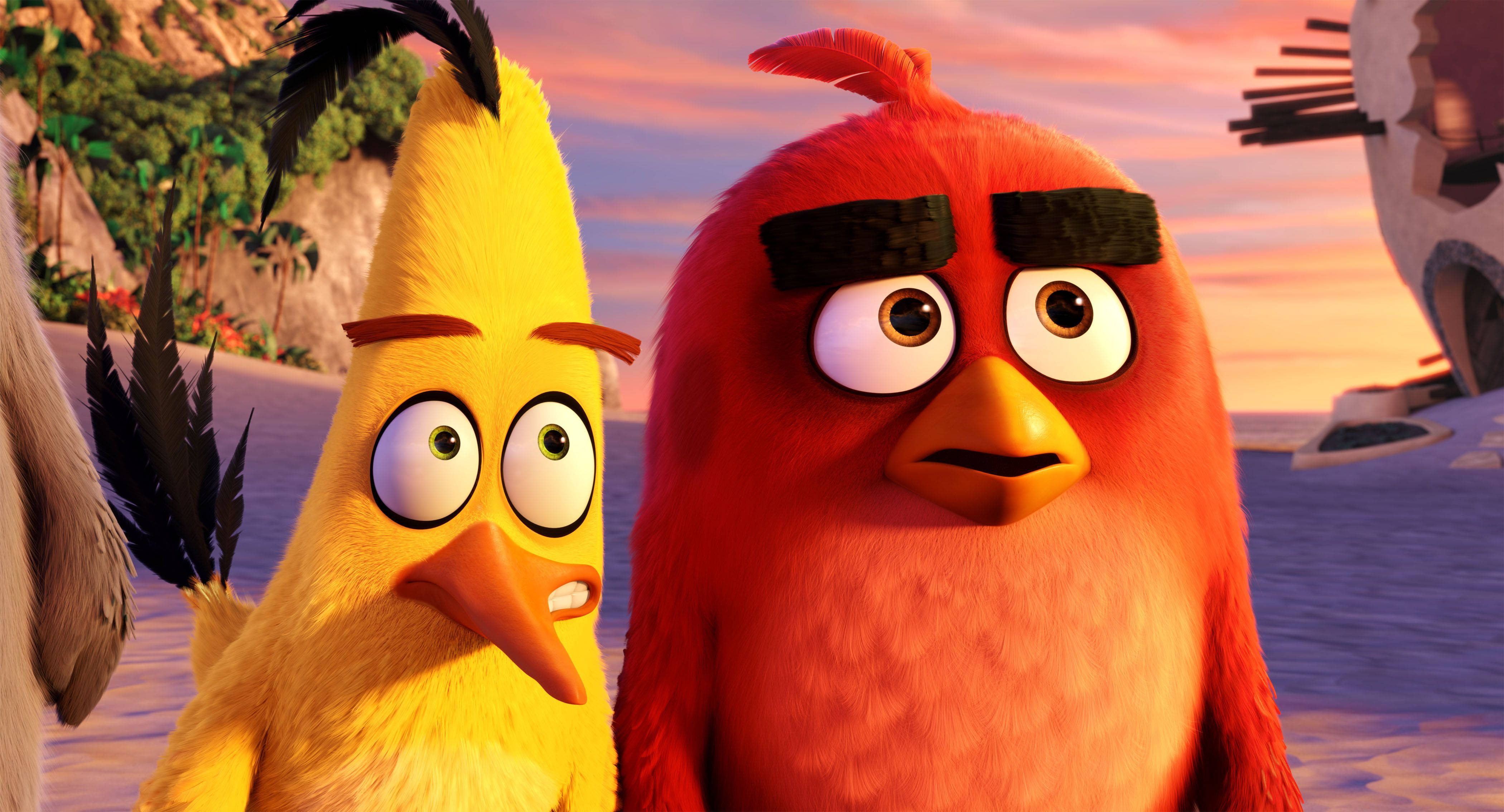 The Angry Birds Movie 2, yellow bird with black feathers, red bird with black eyebrows, 4K Desktop Wallpaper