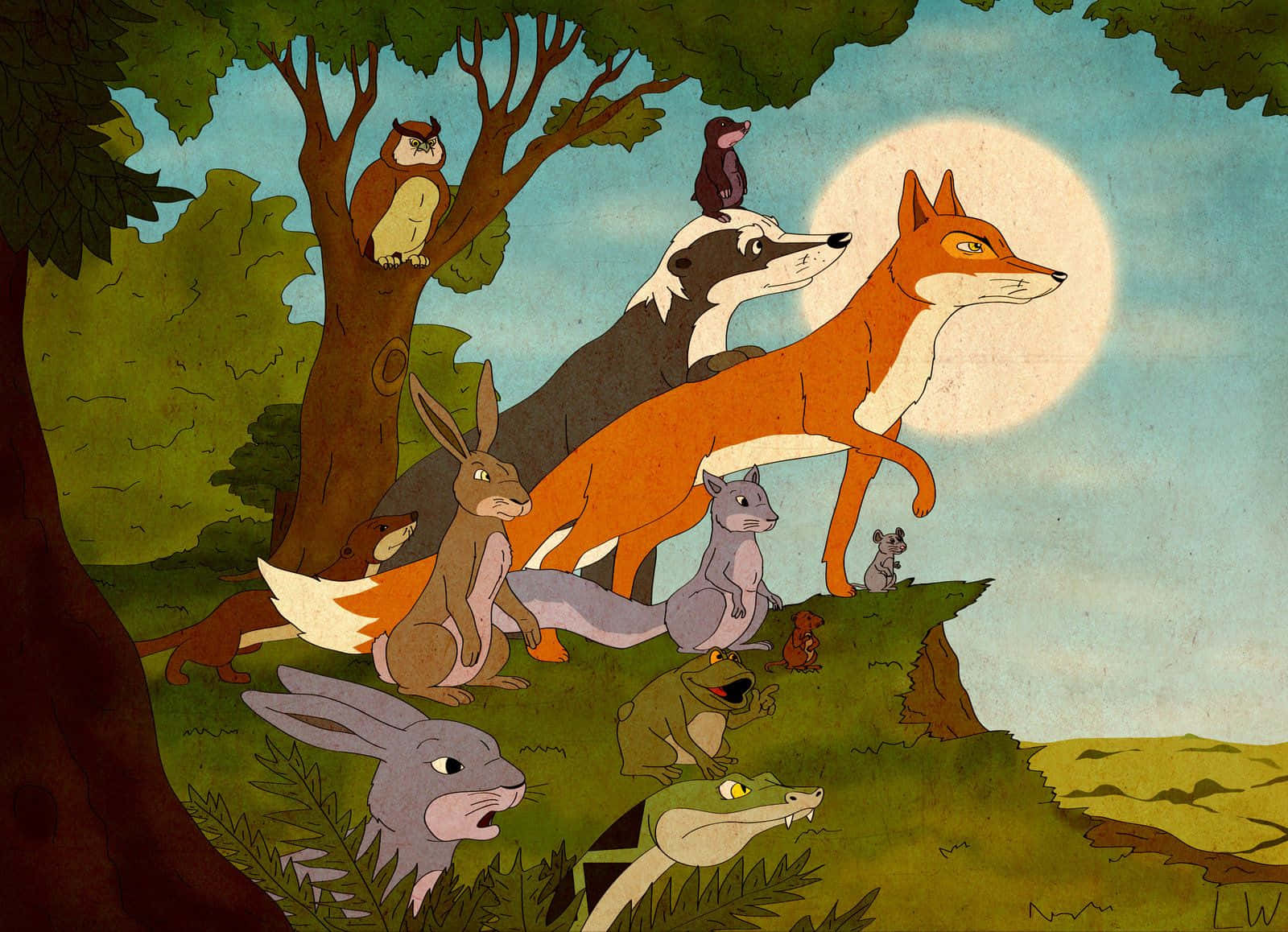 The Animals Of Farthing Wood, cliff, full moon, HD Desktop Wallpaper