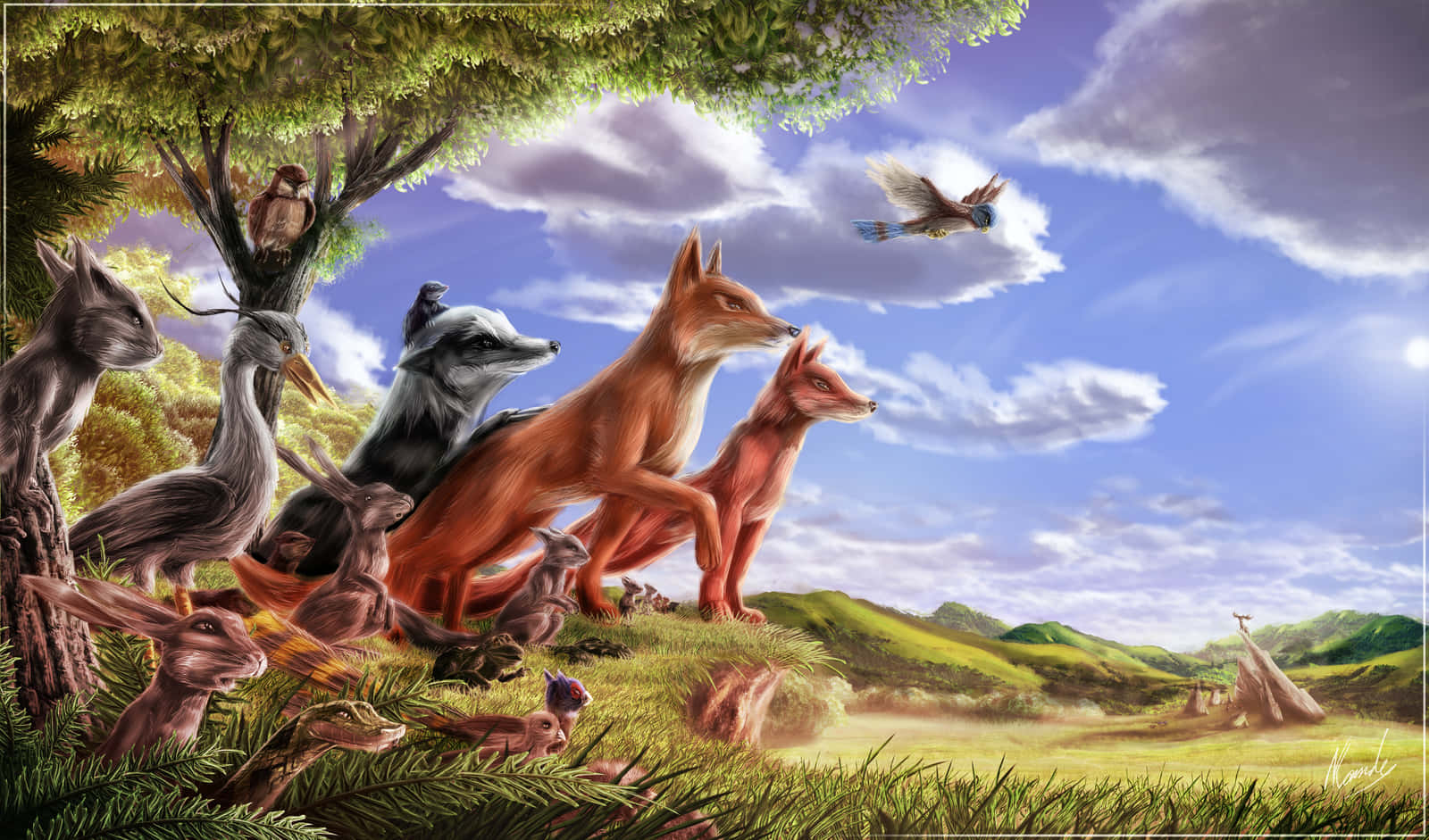 The Animals Of Farthing Wood, woodland animals, leafy tree, HD Desktop Wallpaper