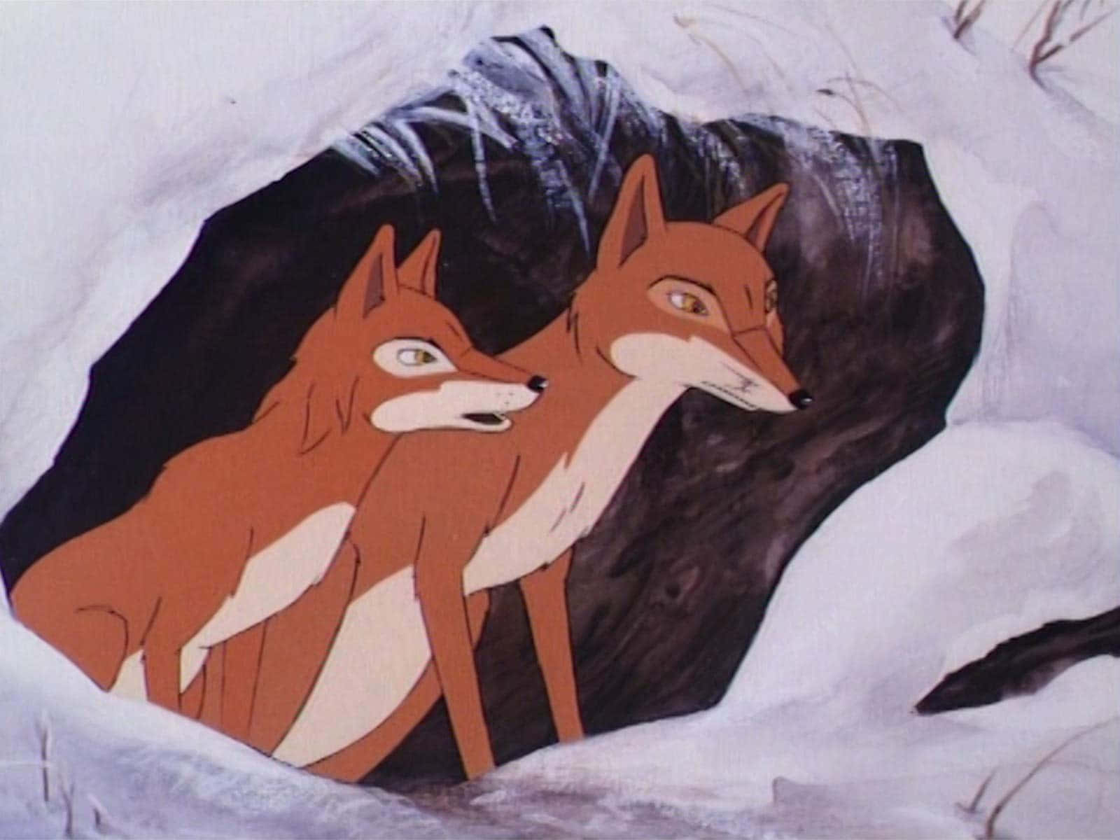 foxes, Animals Of Farthing Wood, snowy cave entrance, HD Desktop Wallpaper