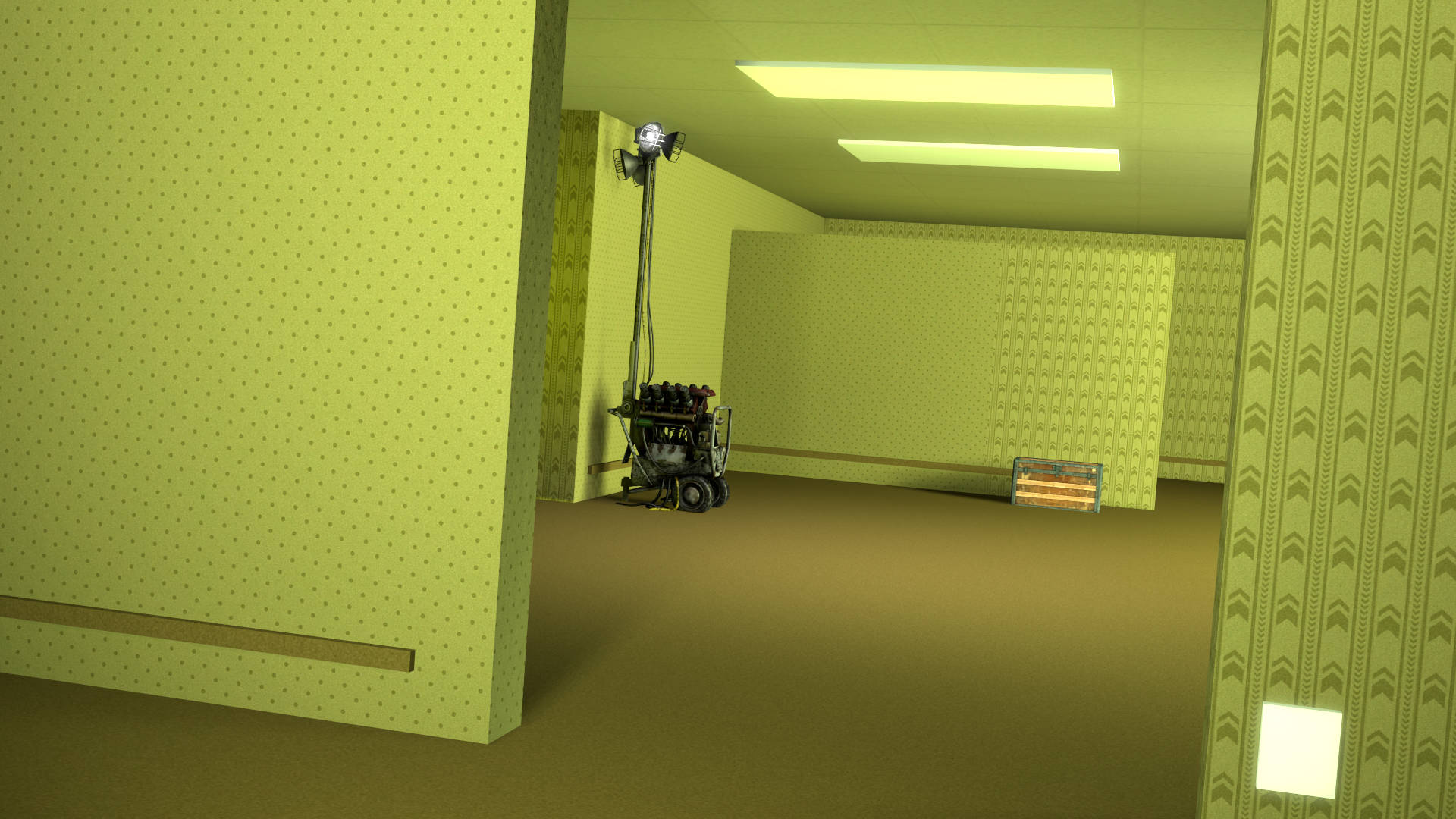 The Backrooms, lime green walls, patterned wallpaper, Full HD Desktop Wallpaper