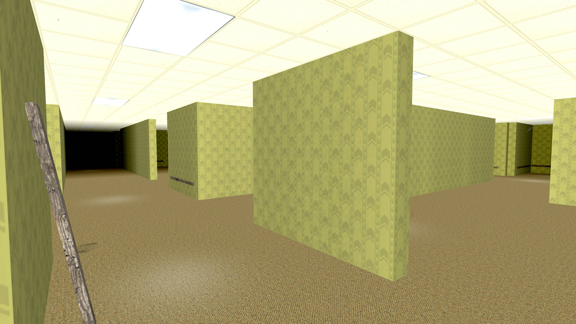 The Backrooms, green patterned walls, beige carpet, Full HD Desktop Wallpaper
