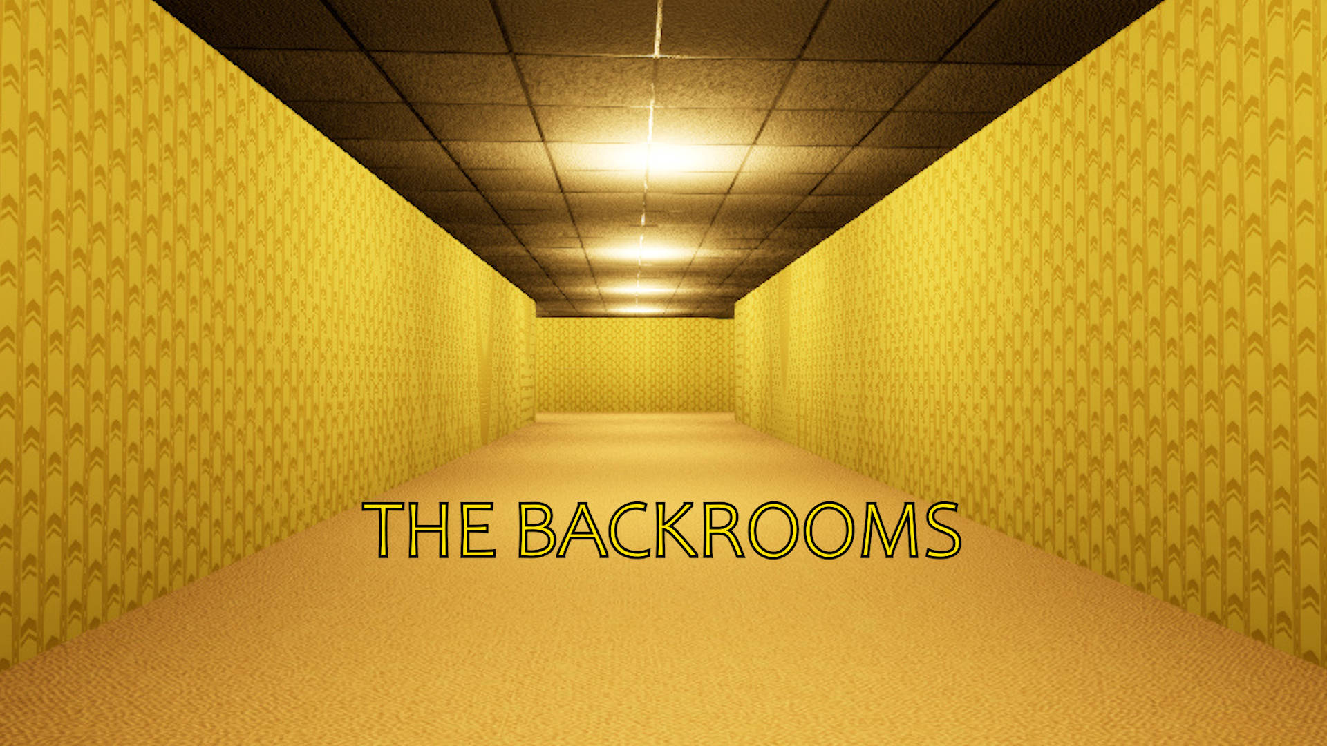 The Backrooms, yellow hallway, patterned wallpaper, Full HD Desktop Wallpaper