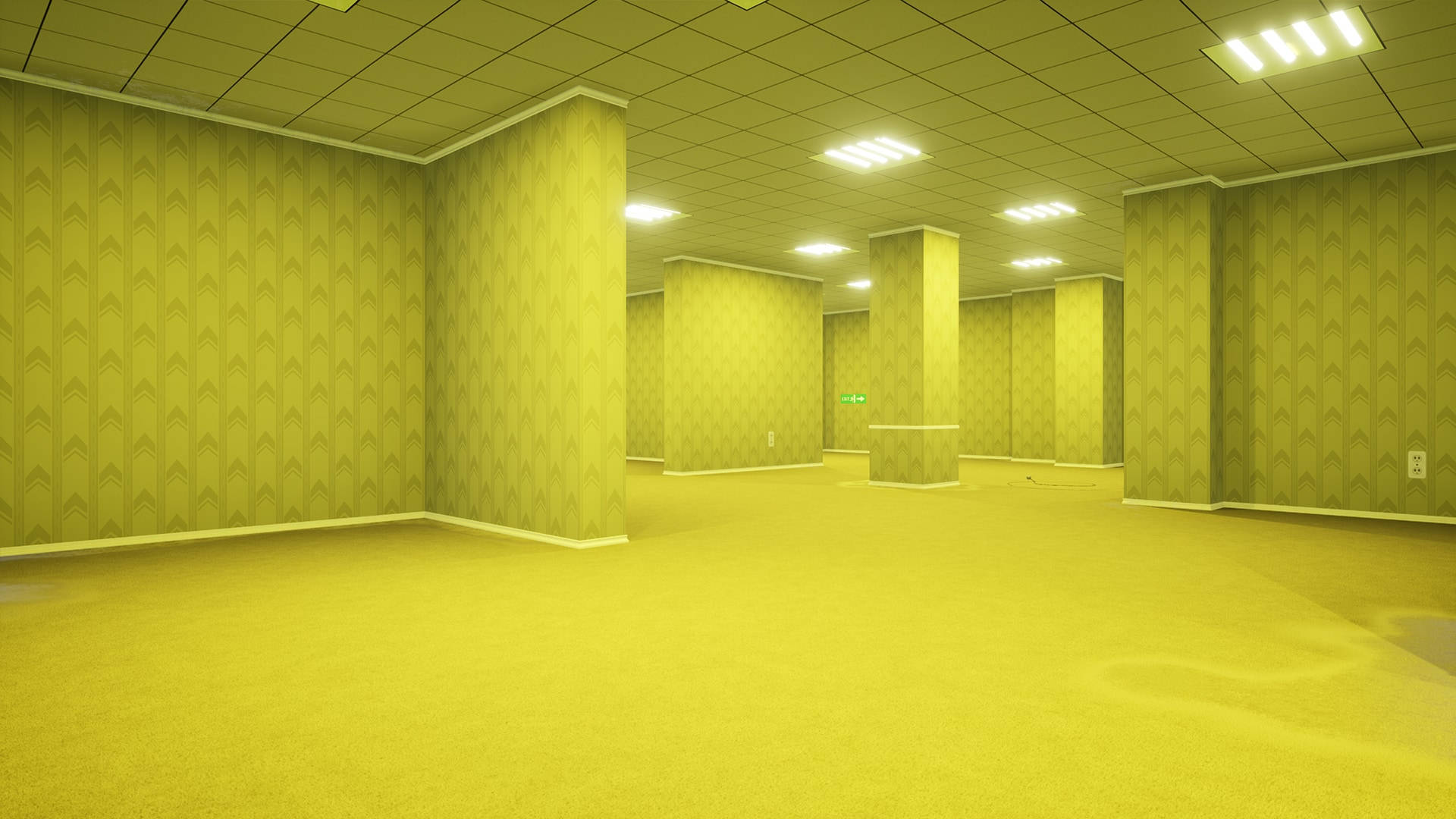 The Backrooms, retro office, yellow patterned wallpaper, Full HD Desktop Wallpaper