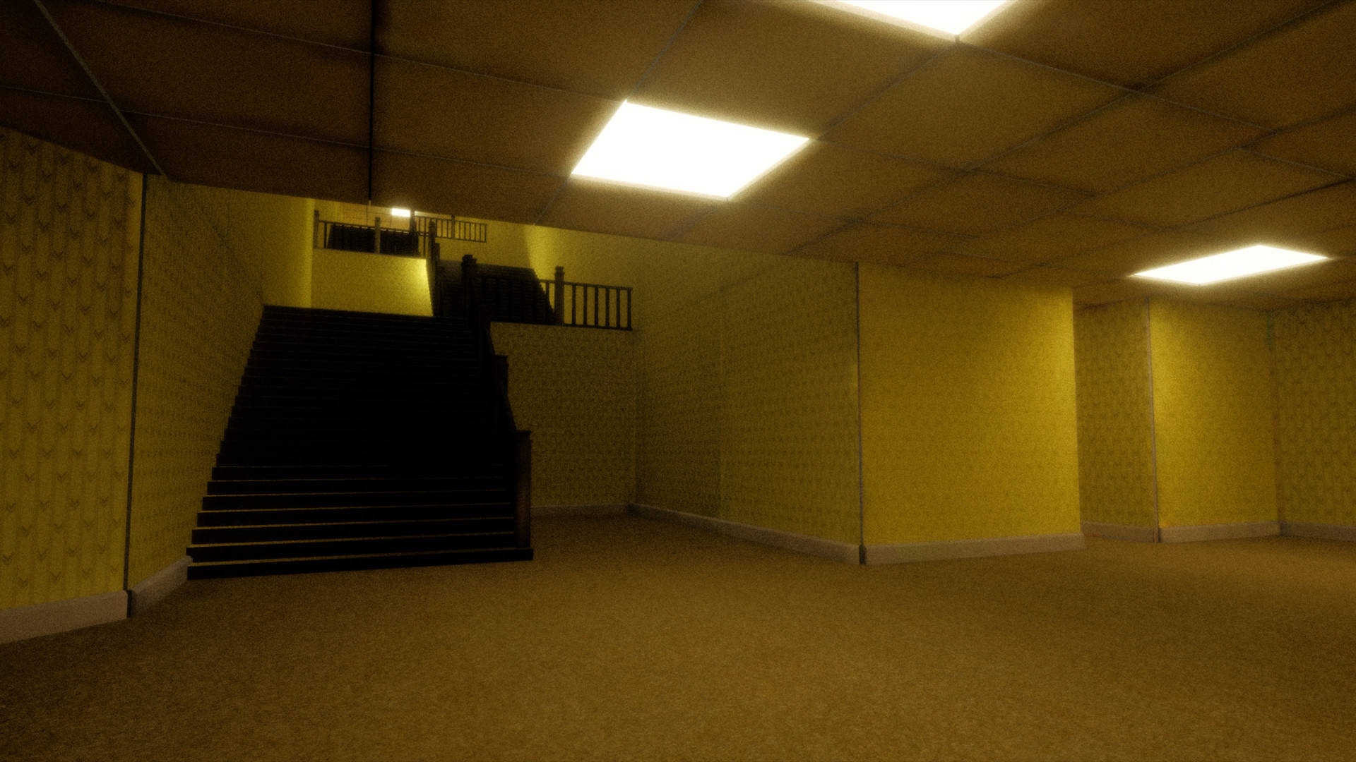 The Backrooms, basement, yellow patterned walls, Full HD Desktop Wallpaper