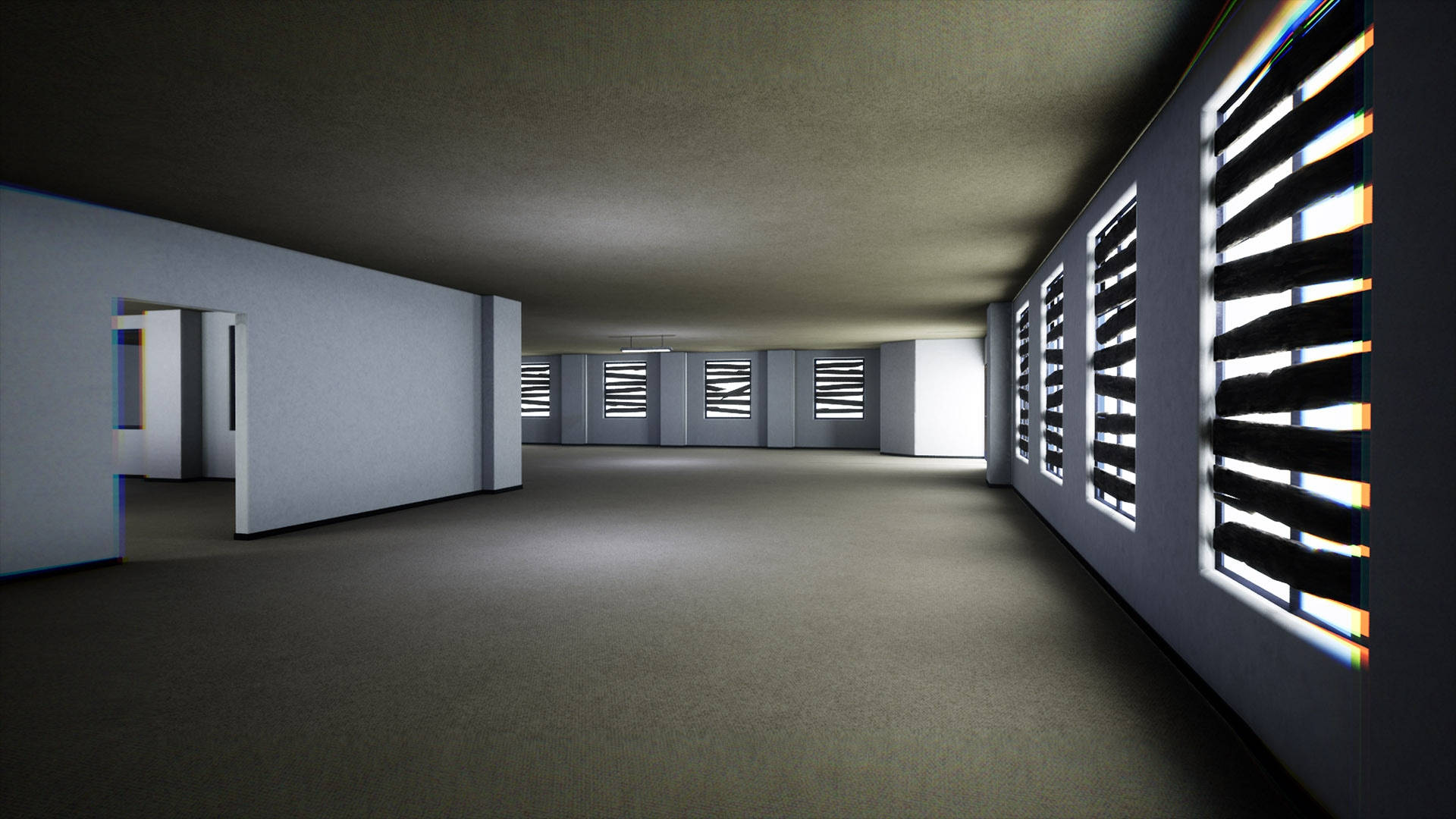 The Backrooms, hallway, windows, Full HD Desktop Wallpaper