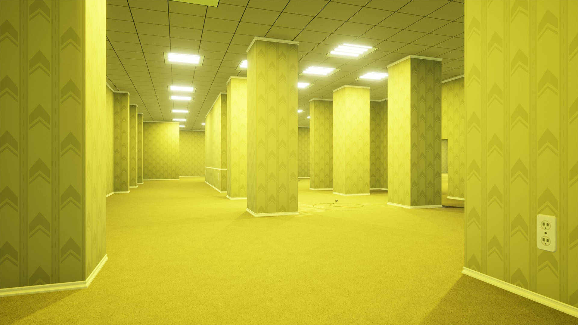 The Backrooms, yellow rooms, retro office hallway, Full HD Desktop Wallpaper