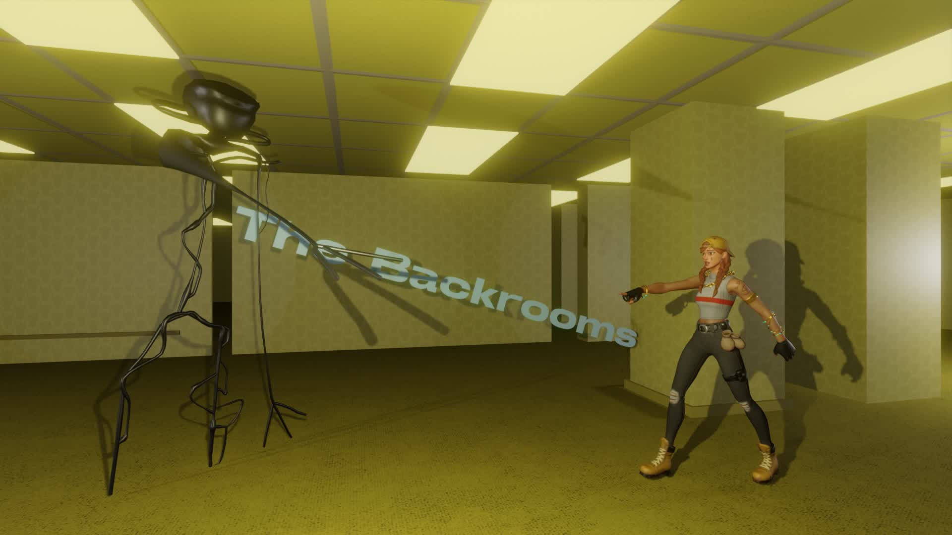 The Backrooms, yellow office, dimly lit, Full HD Desktop Wallpaper