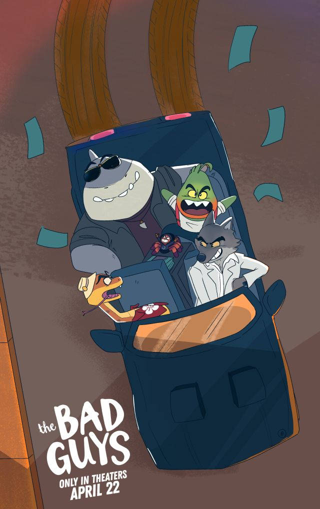 The Bad Guys, brown and blue, flipped car crash, SD Phone Wallpaper