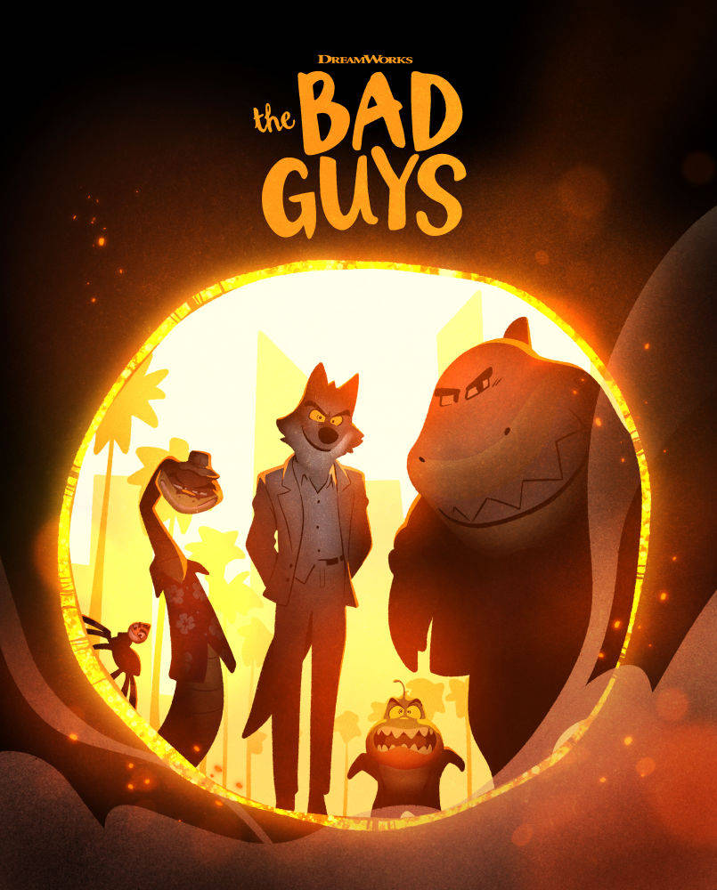 The Bad Guys, fiery dark poster, glowing circular frame, SD Phone Wallpaper