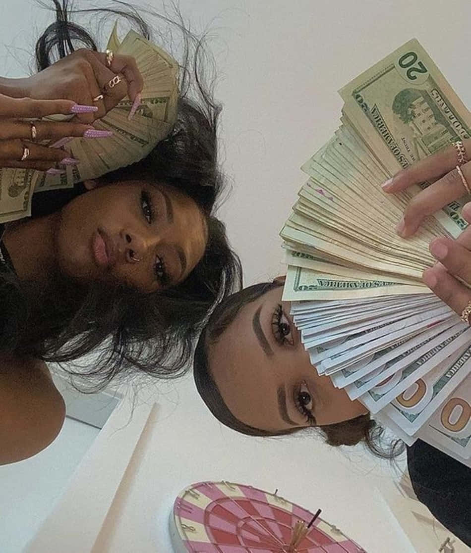 Black Baddie With Money, US twenty dollar bills, long dark hair, SD Phone Wallpaper