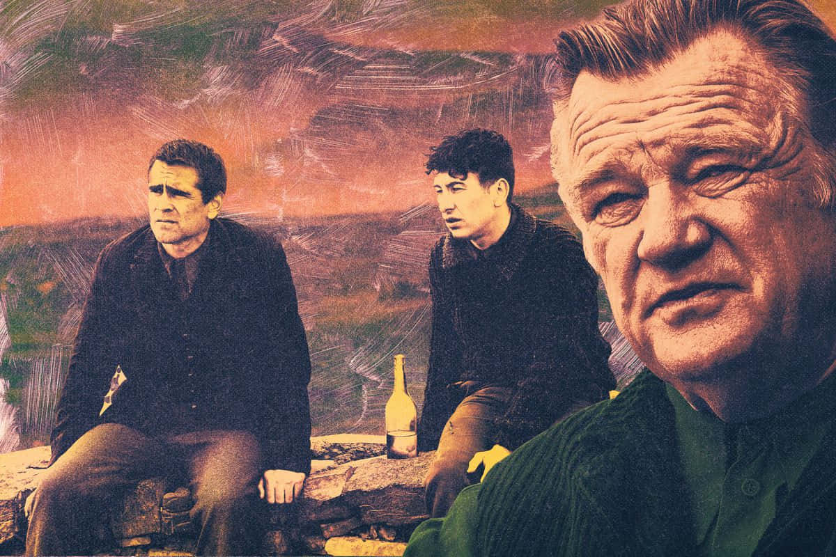 The Banshees Of Inisherin, rocky ledge, textured orange and green sky, SD Desktop Wallpaper