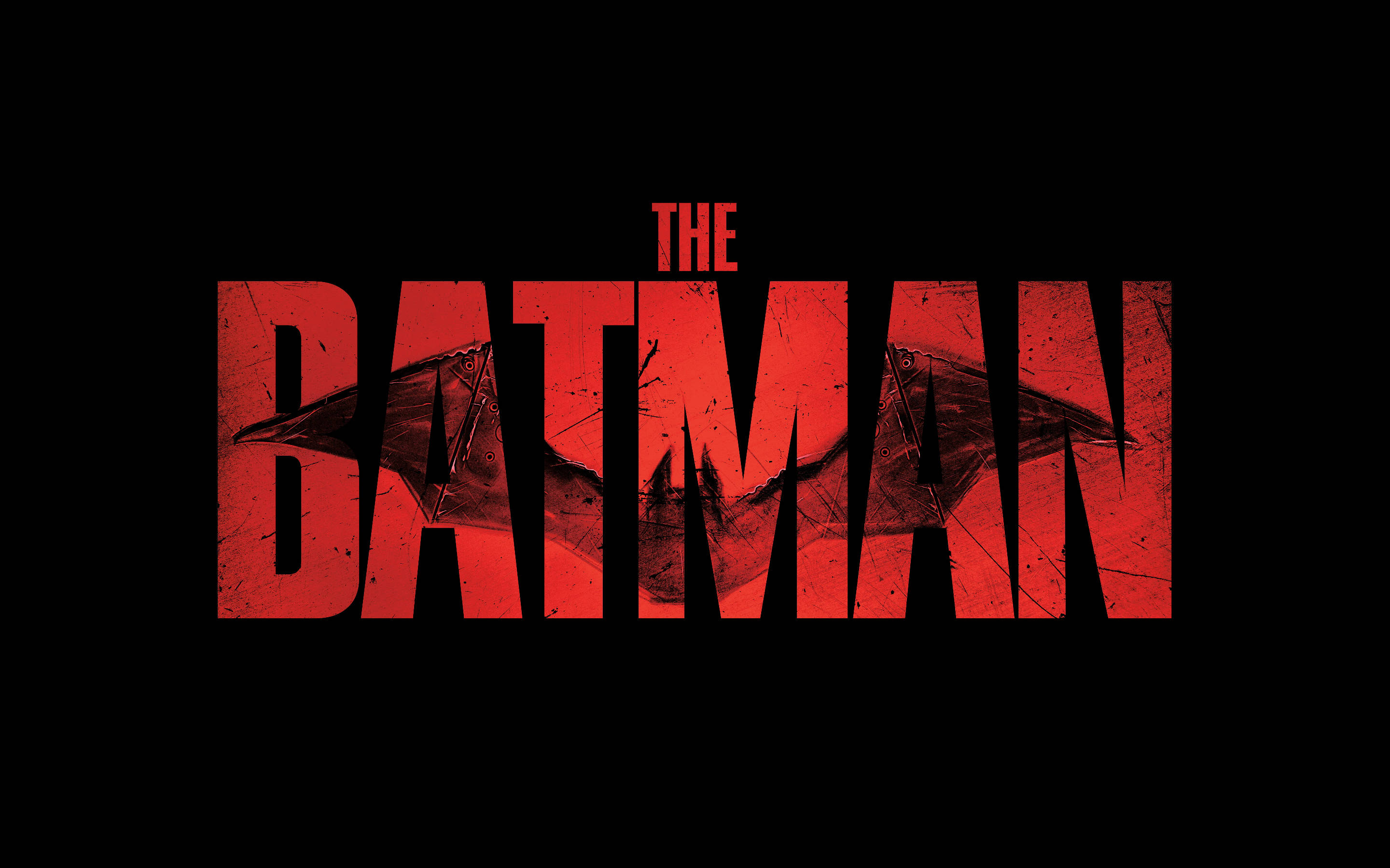 The Batman 2022, red distressed text, bat silhouette, 2K Desktop Wallpaper