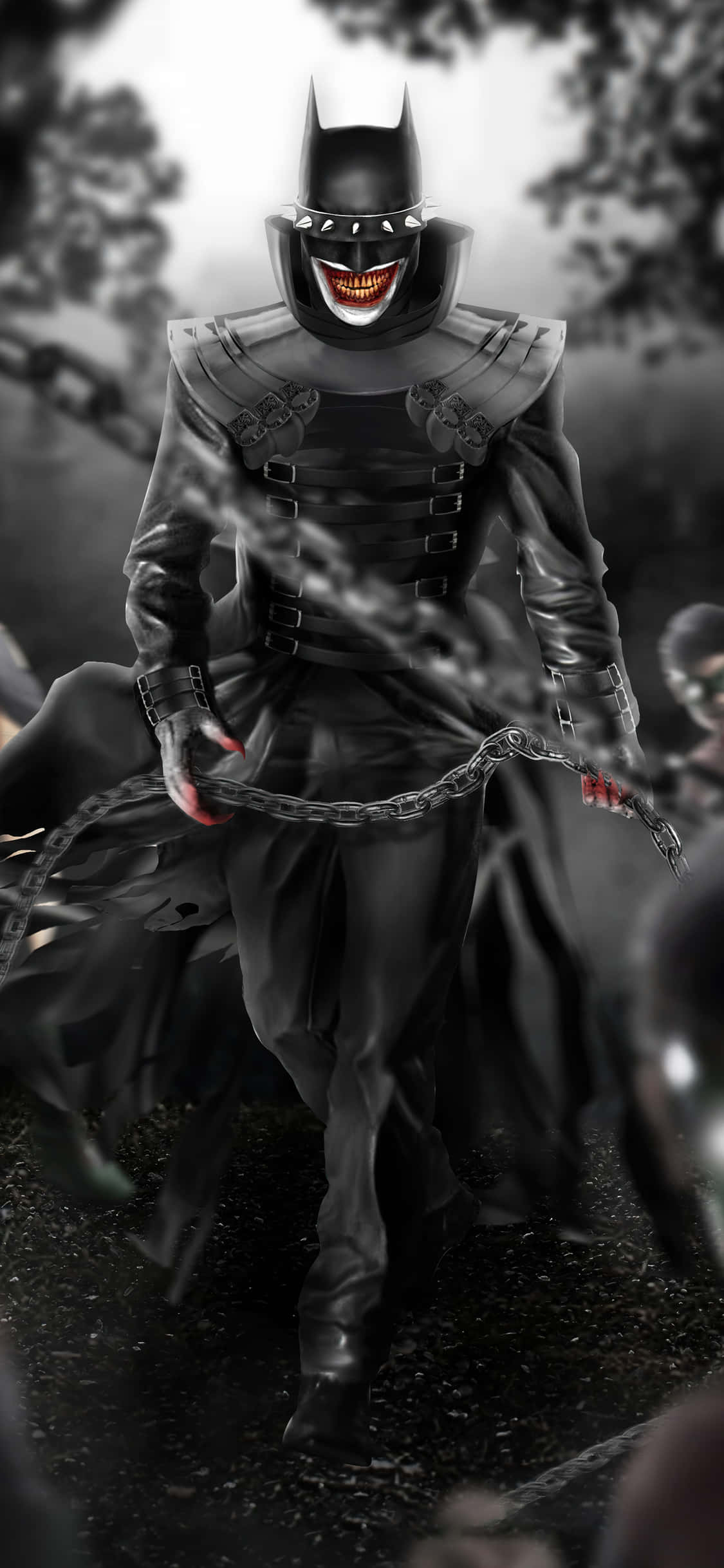 The Batman Who Laughs, grinning skull mask, chain, Full HD Phone Wallpaper
