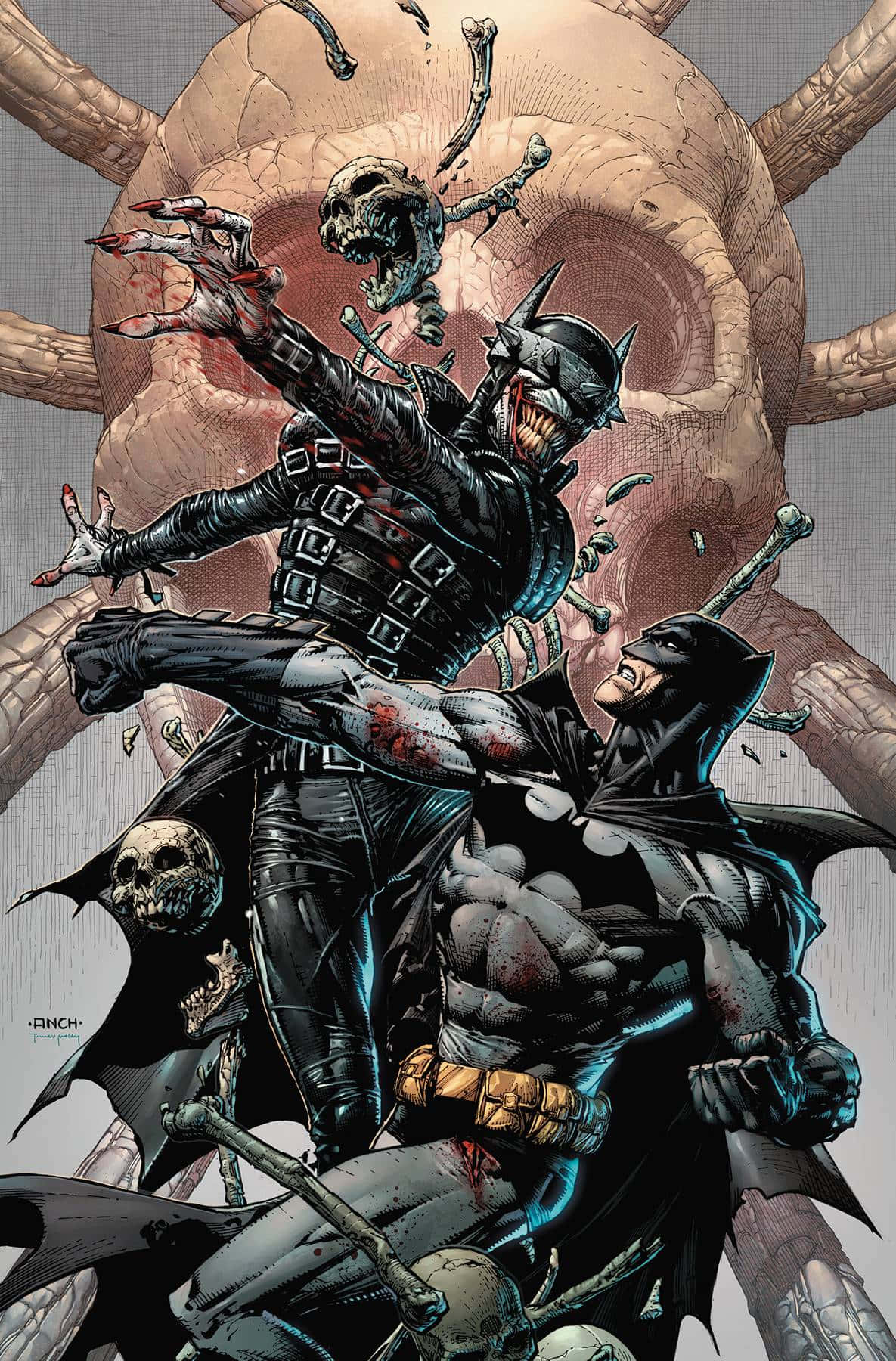 The Batman Who Laughs, giant pulsating skull, monstrous skeletal foe, HD Phone Wallpaper