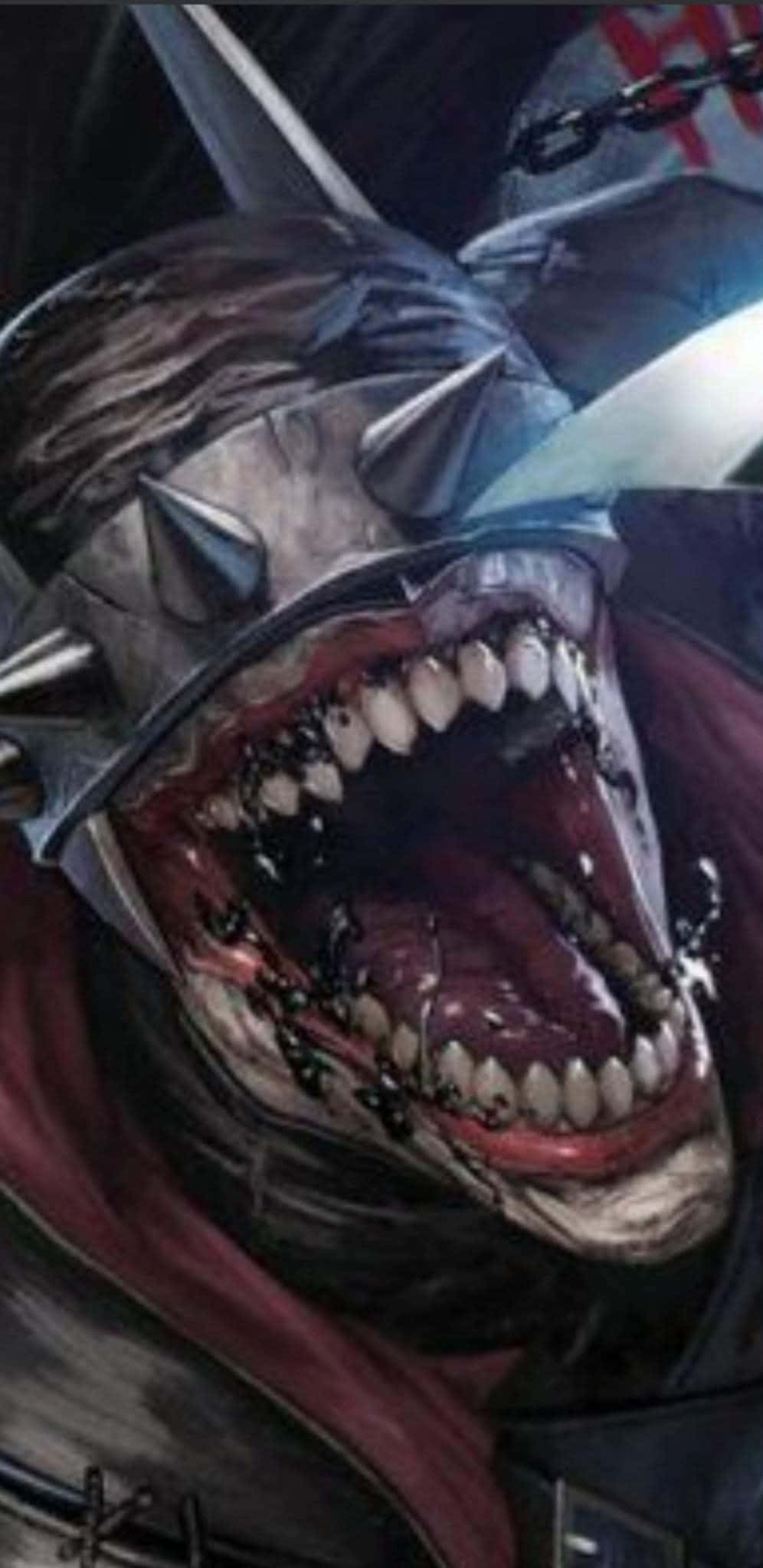 The Batman Who Laughs, spiked helmet, bloodied teeth, Full HD Phone Wallpaper