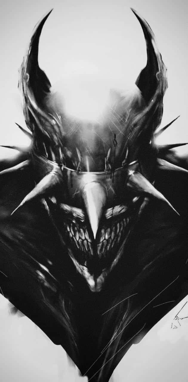 The Batman Who Laughs, black and white illustration, horned demonic figure, HD Phone Wallpaper