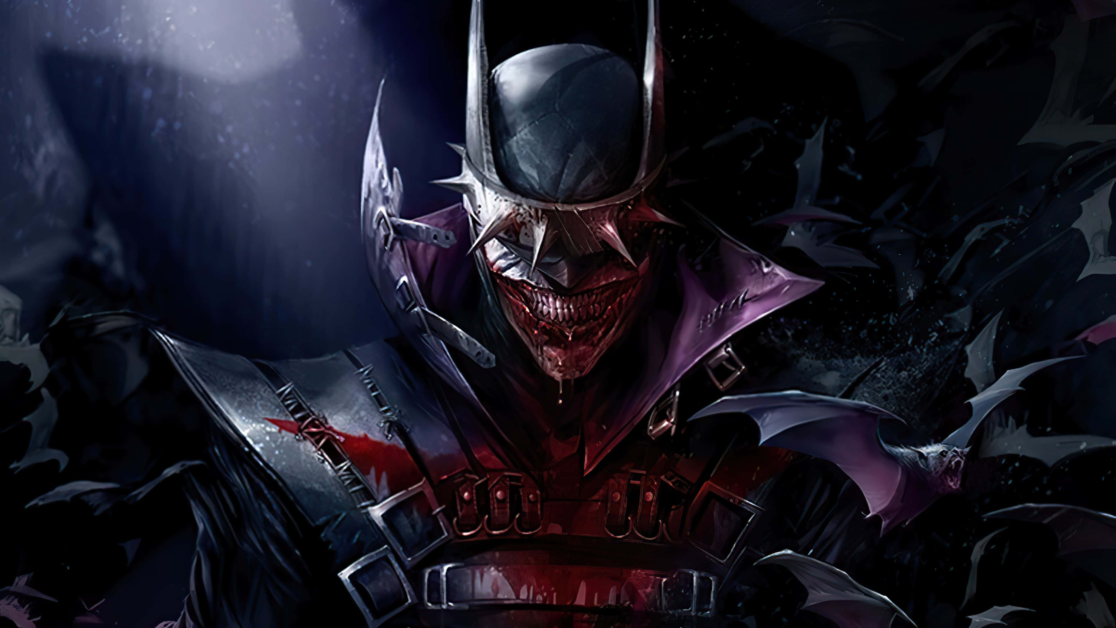 Batman Who Laughs, bloodied grin, spiked cowl, 4K Desktop Wallpaper