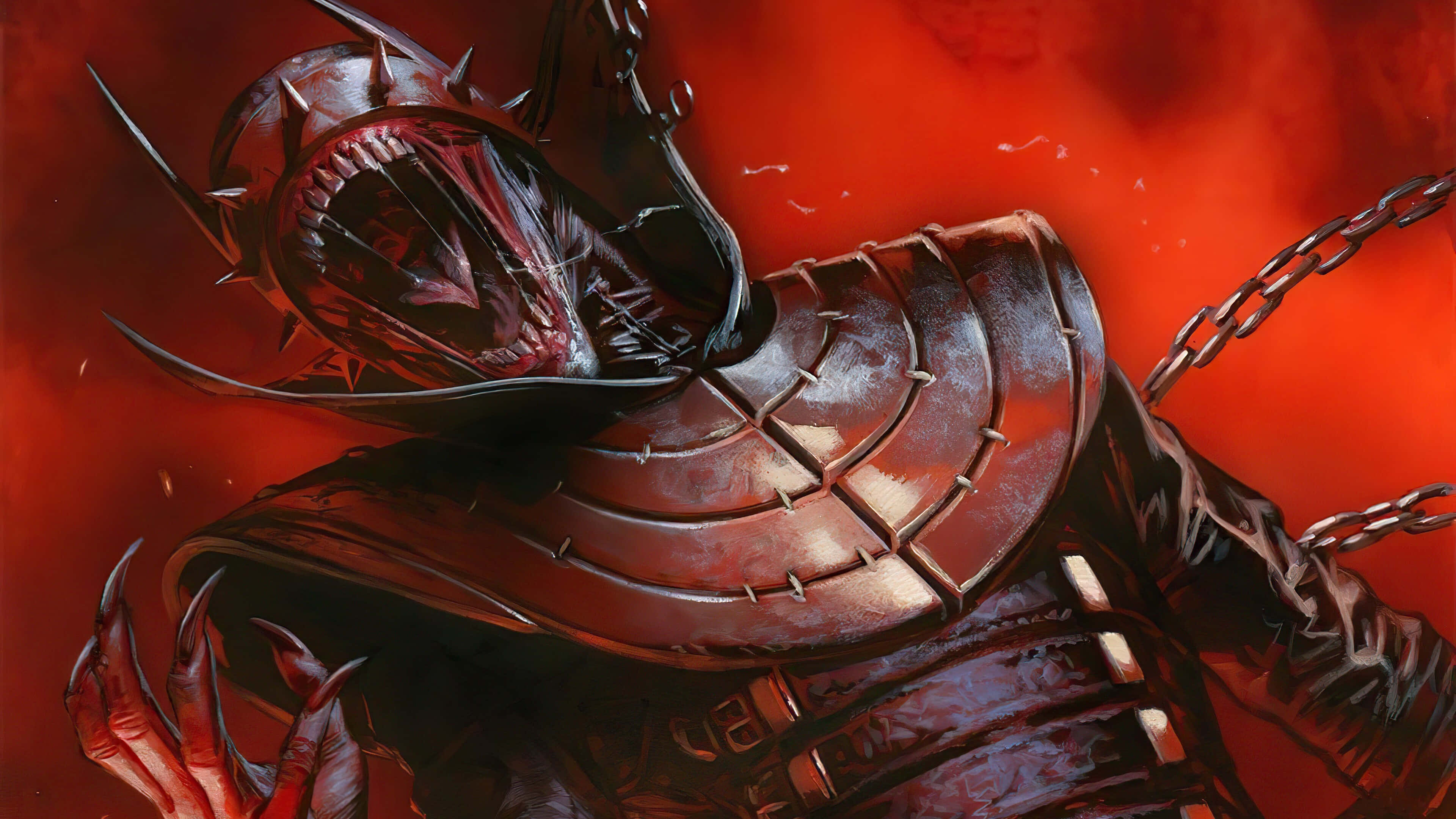 Batman Who Laughs, spiked helmet, chains, 4K Desktop Wallpaper