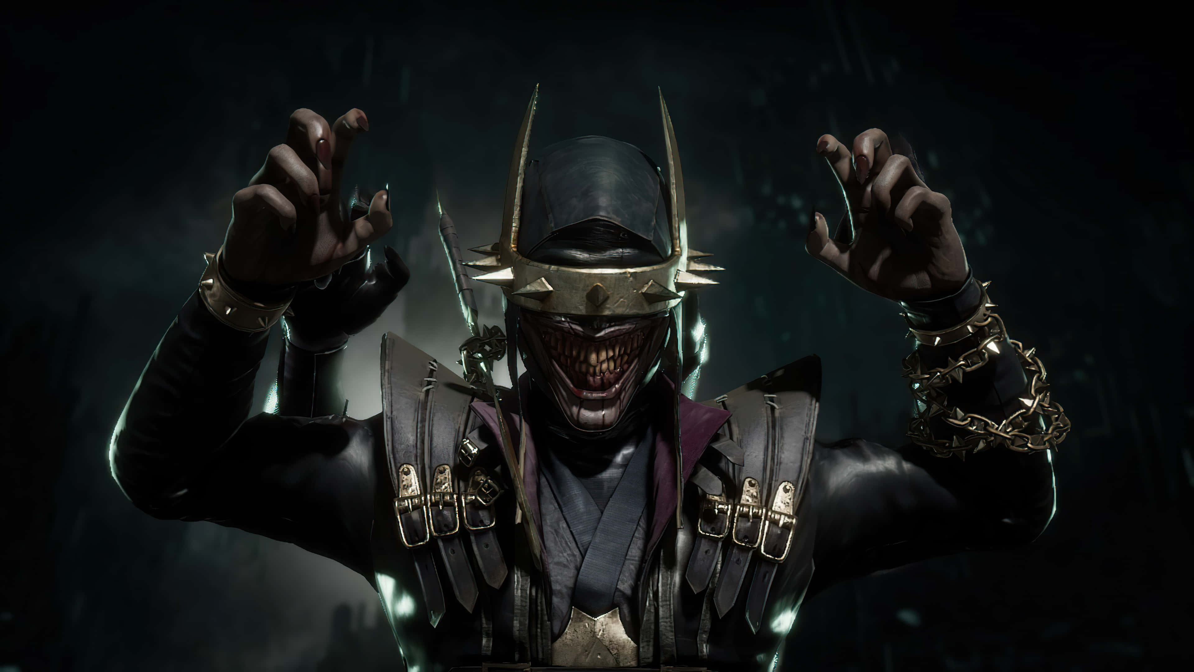 Batman Who Laughs, spiked helmet, glowing eyes, 4K Desktop Wallpaper