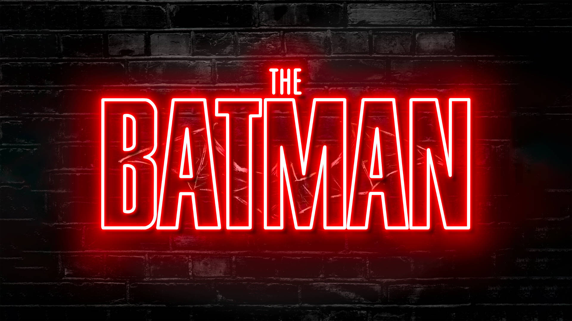 The Batman, red neon lights, dark textured brick wall, Full HD Desktop Wallpaper