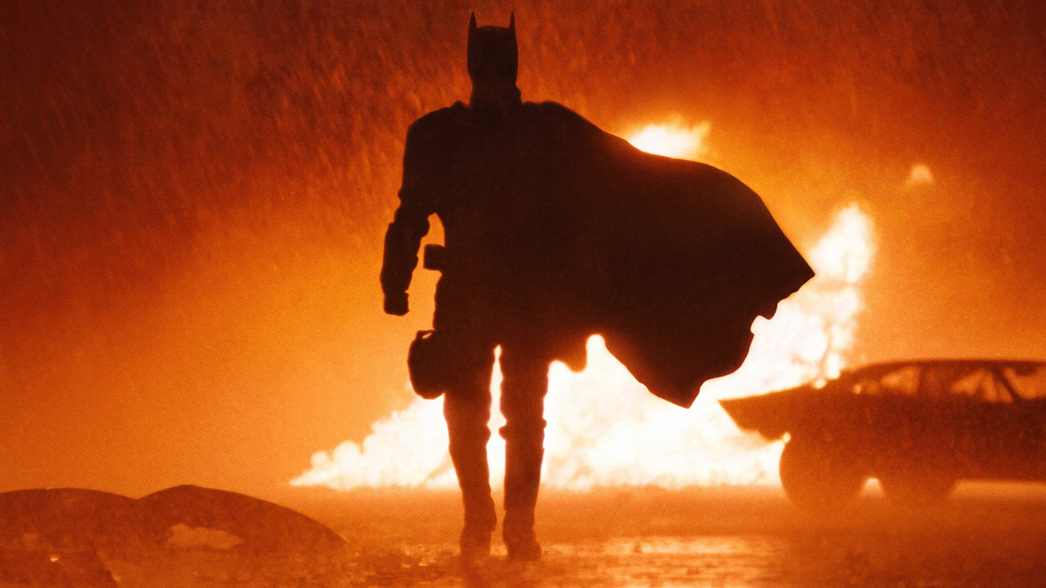 The Batman, firey explosion, rain, Full HD Desktop Wallpaper