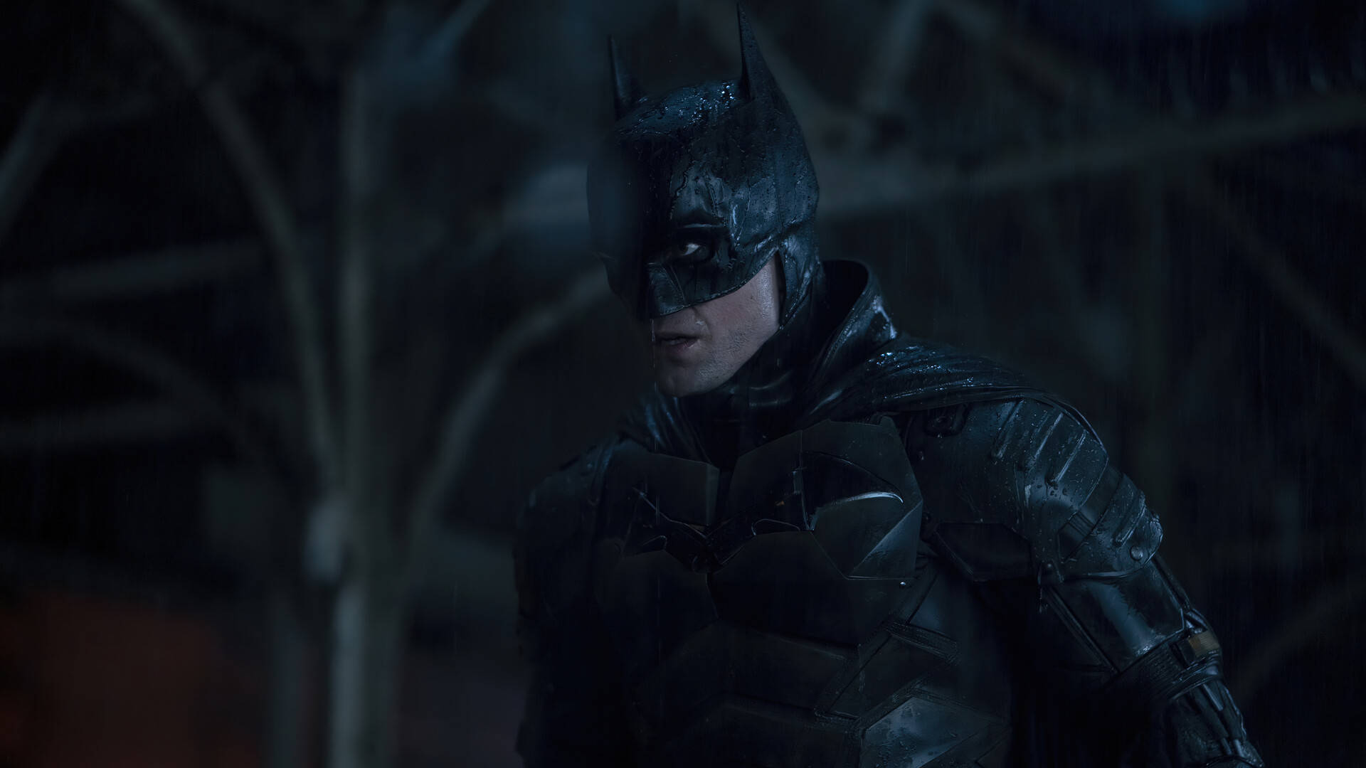 The Batman, rain-drenched darkness, wet armor, Full HD Desktop Wallpaper