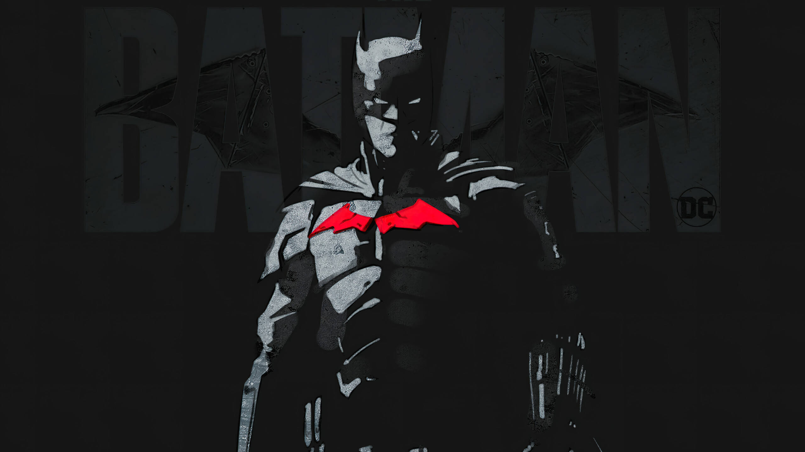 The Batman, Batman, glowing red bat emblem, 2K Desktop Wallpaper