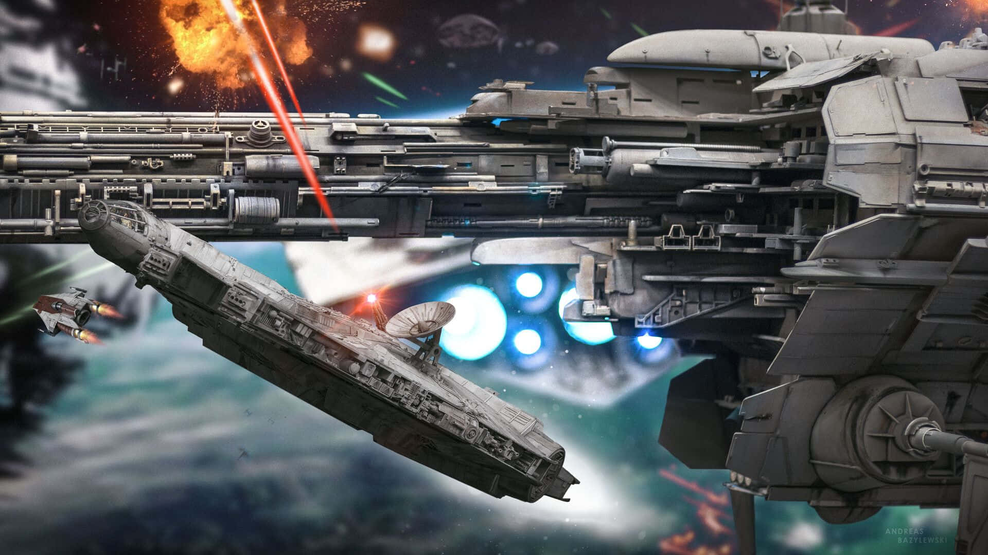 The Battle Of Endor, star destroyer, smaller spaceship, Full HD Desktop Wallpaper