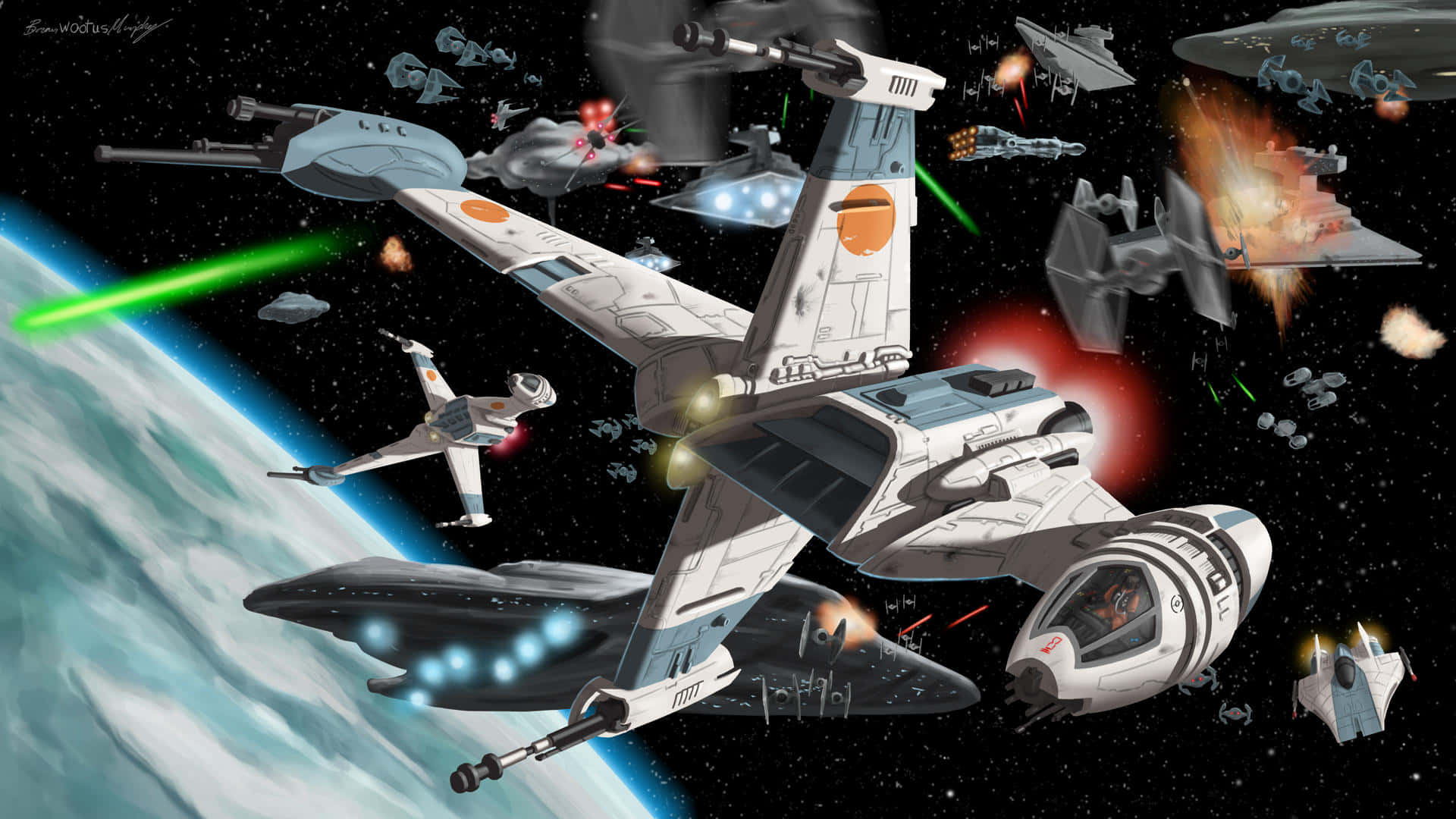 The Battle of Endor, starfighters, lasers, Full HD Desktop Wallpaper